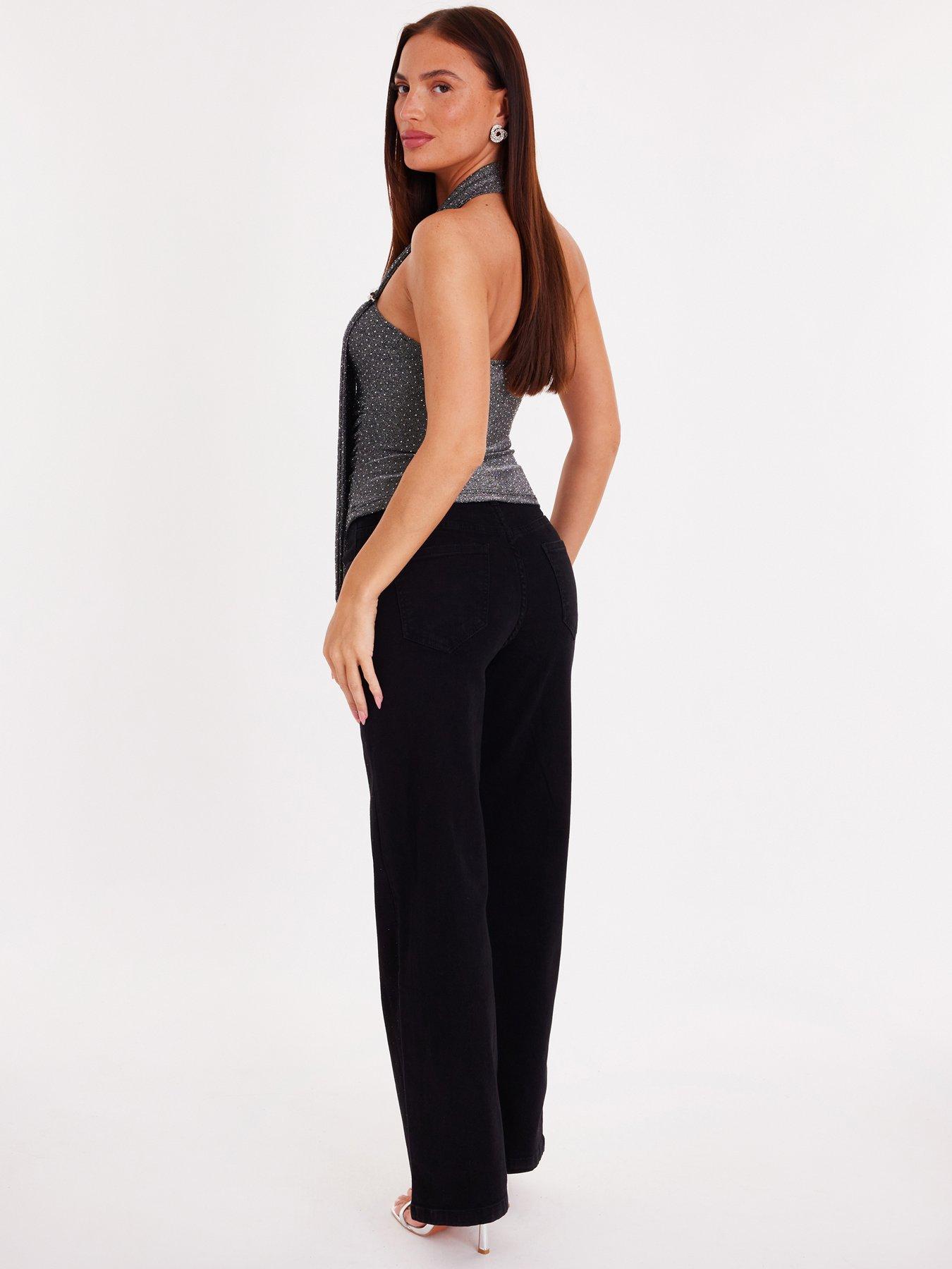  image of quiz-dark-silver-wrap-neck-top