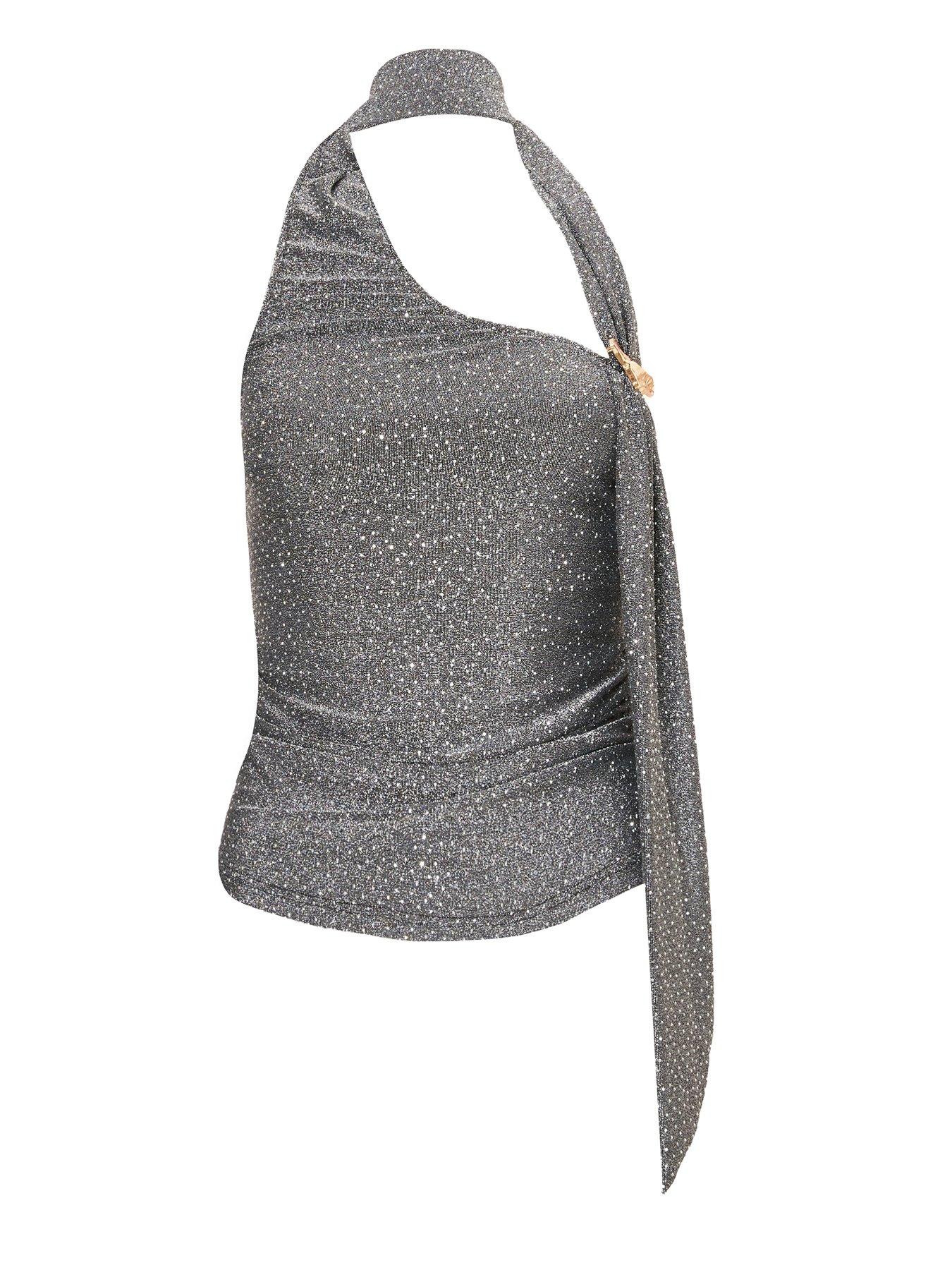 image of quiz-dark-silver-wrap-neck-top
