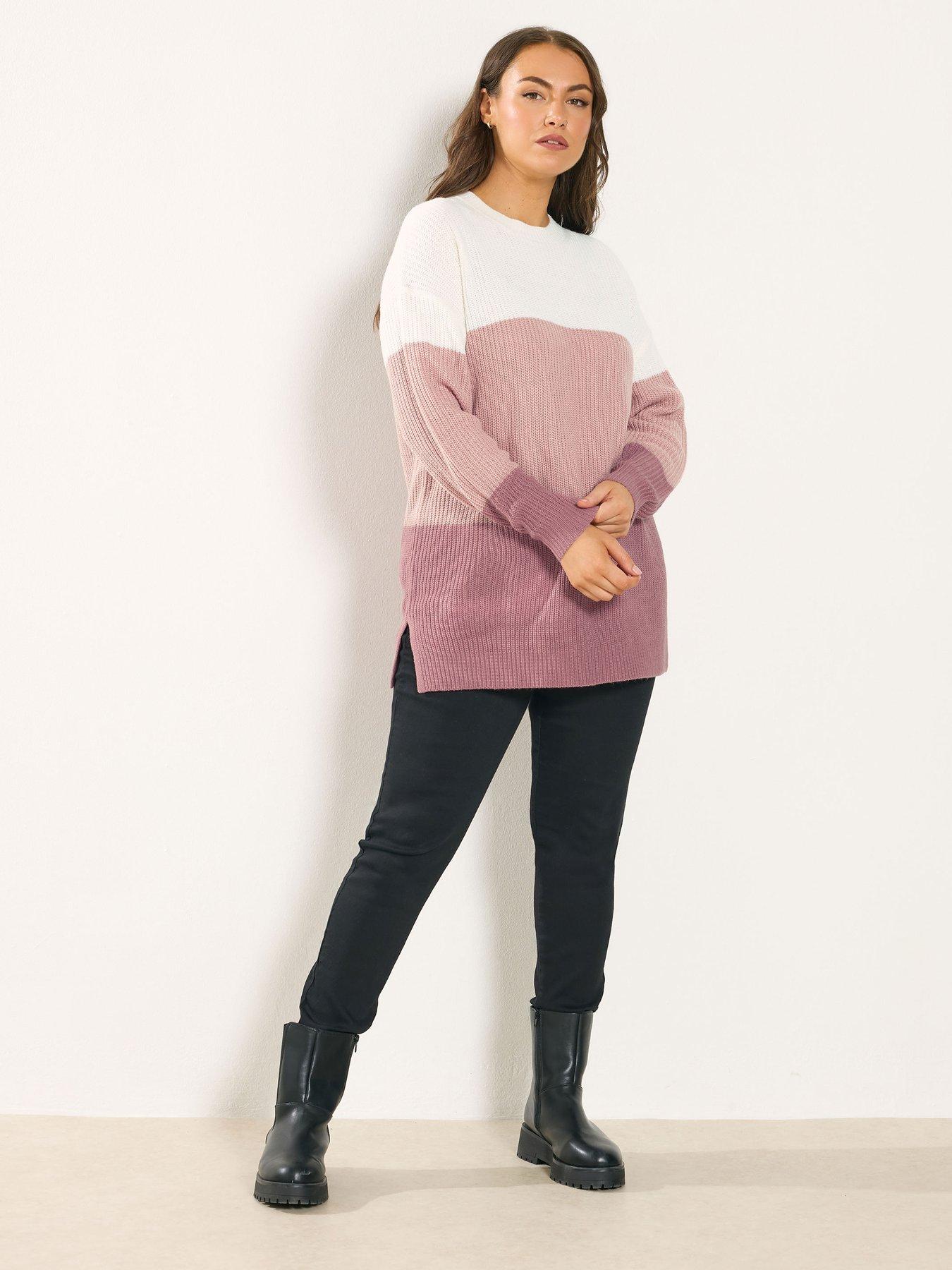 Image 3 of 4 of Yours Curve Colourblock Jumper - Pink