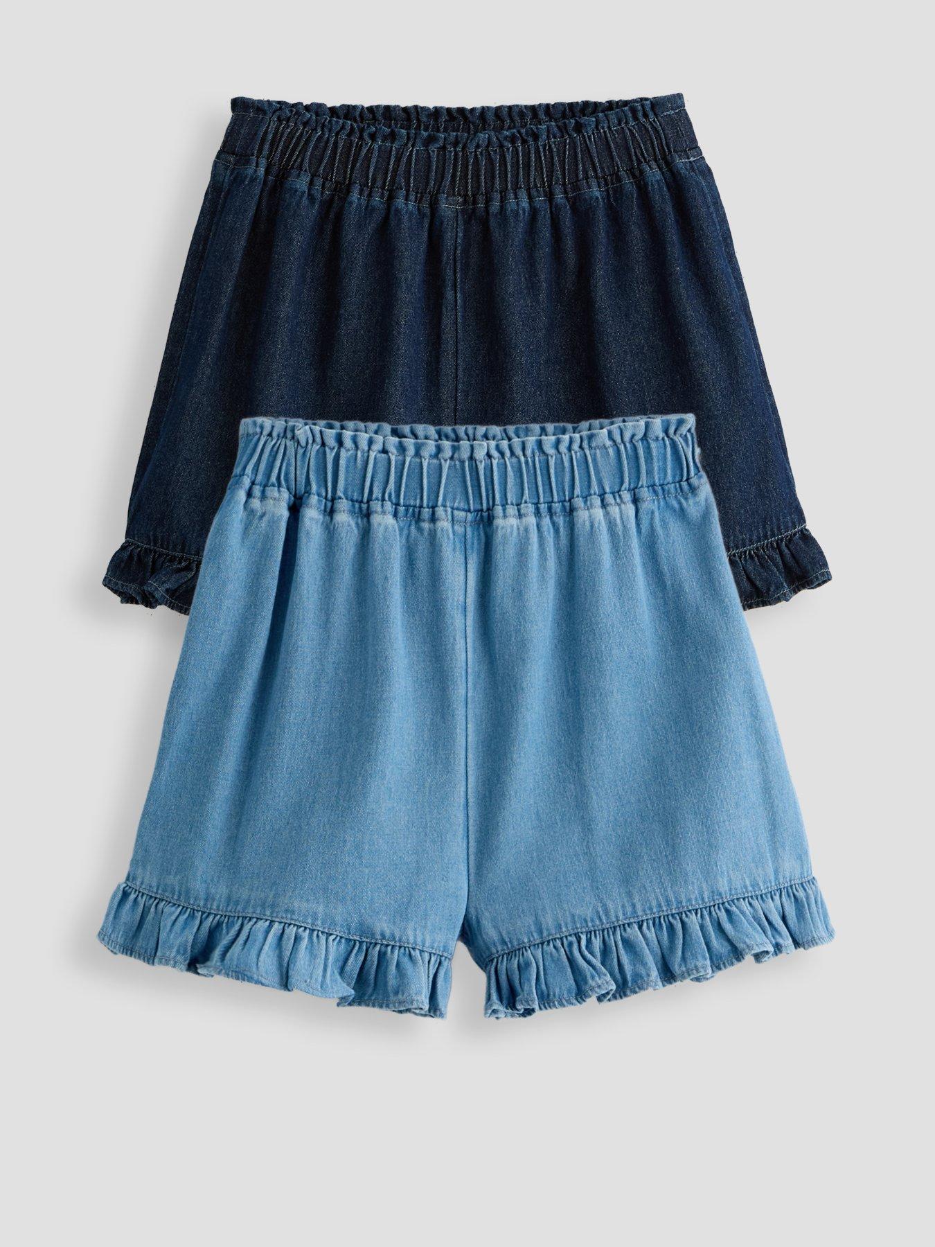 Image 1 of 5 of The Very Collection Girls 2 Pack Denim Frill Shorts - Blue