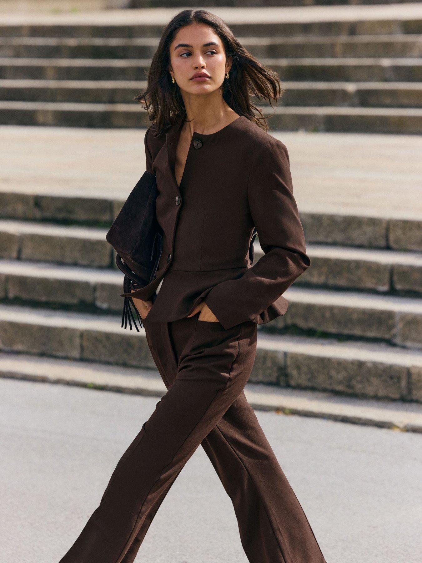Friends Like These Peplum Collarless Jacket - Brown