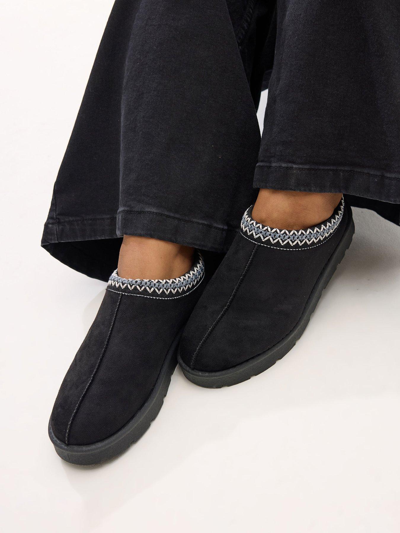  image of long-tall-sally-standard-fit-faux-suede-embroidered-mule-black