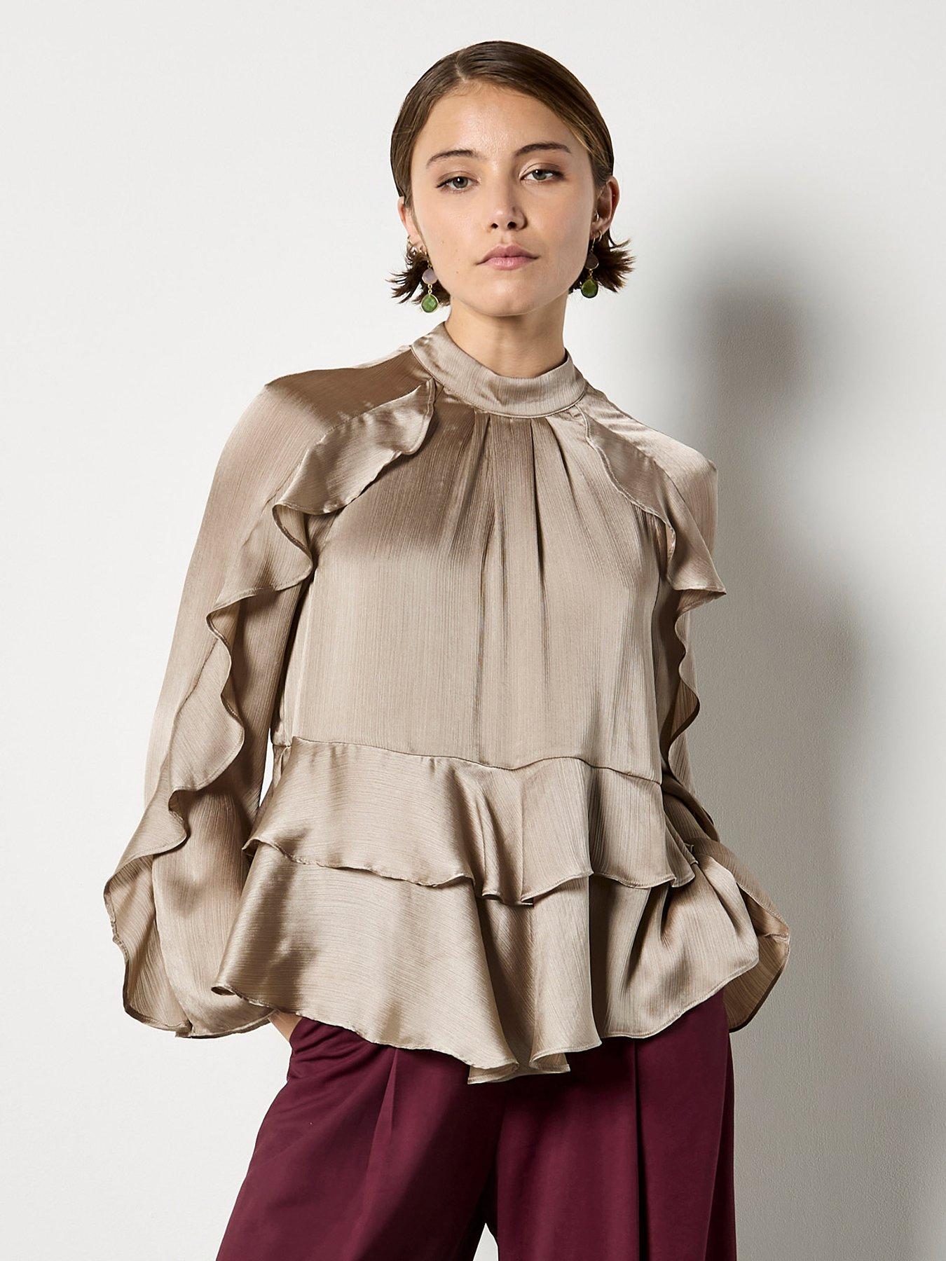 Apricot Super Ruffle Crinkle Satin Top