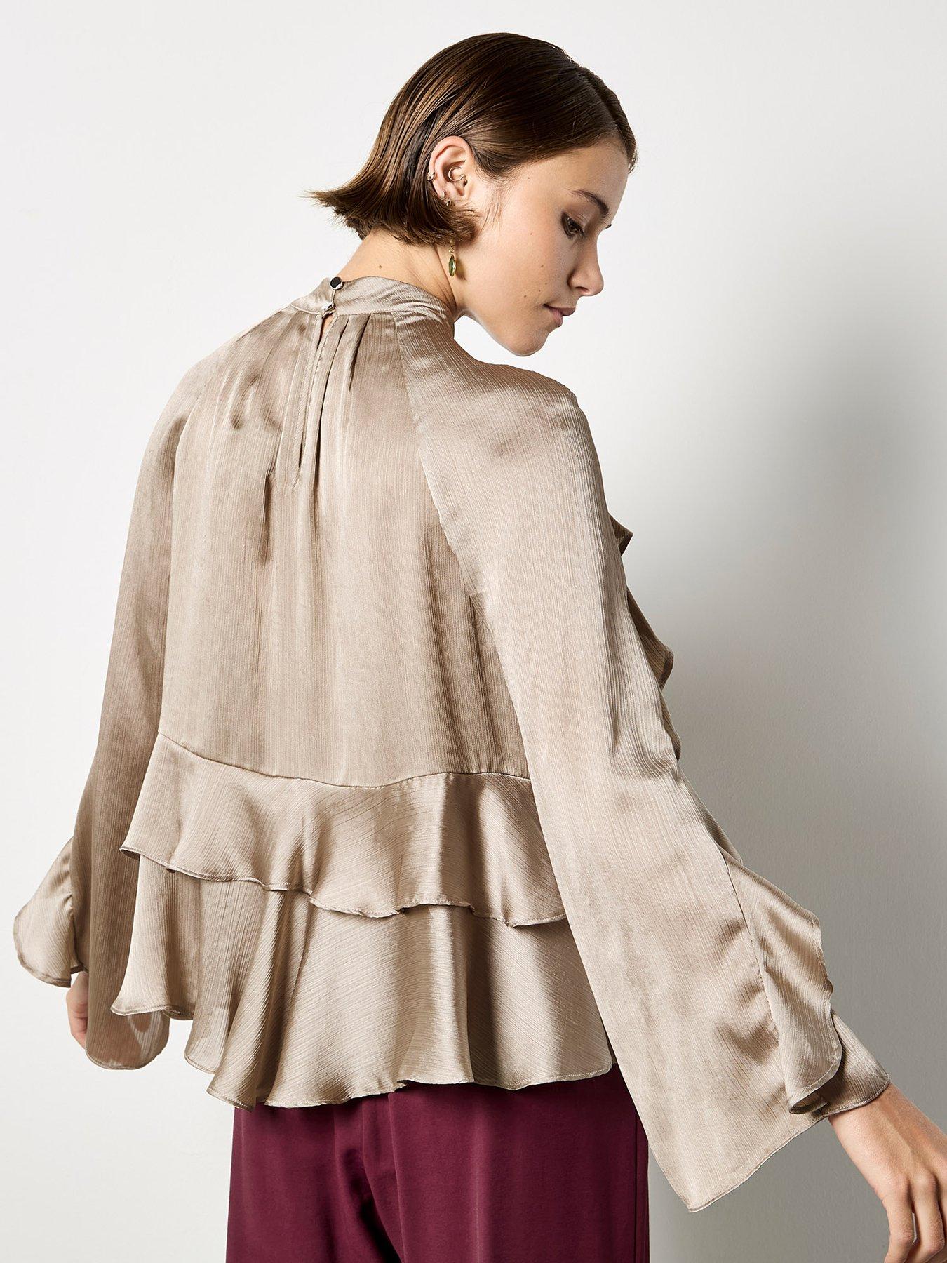  image of apricot-super-ruffle-crinkle-satin-top