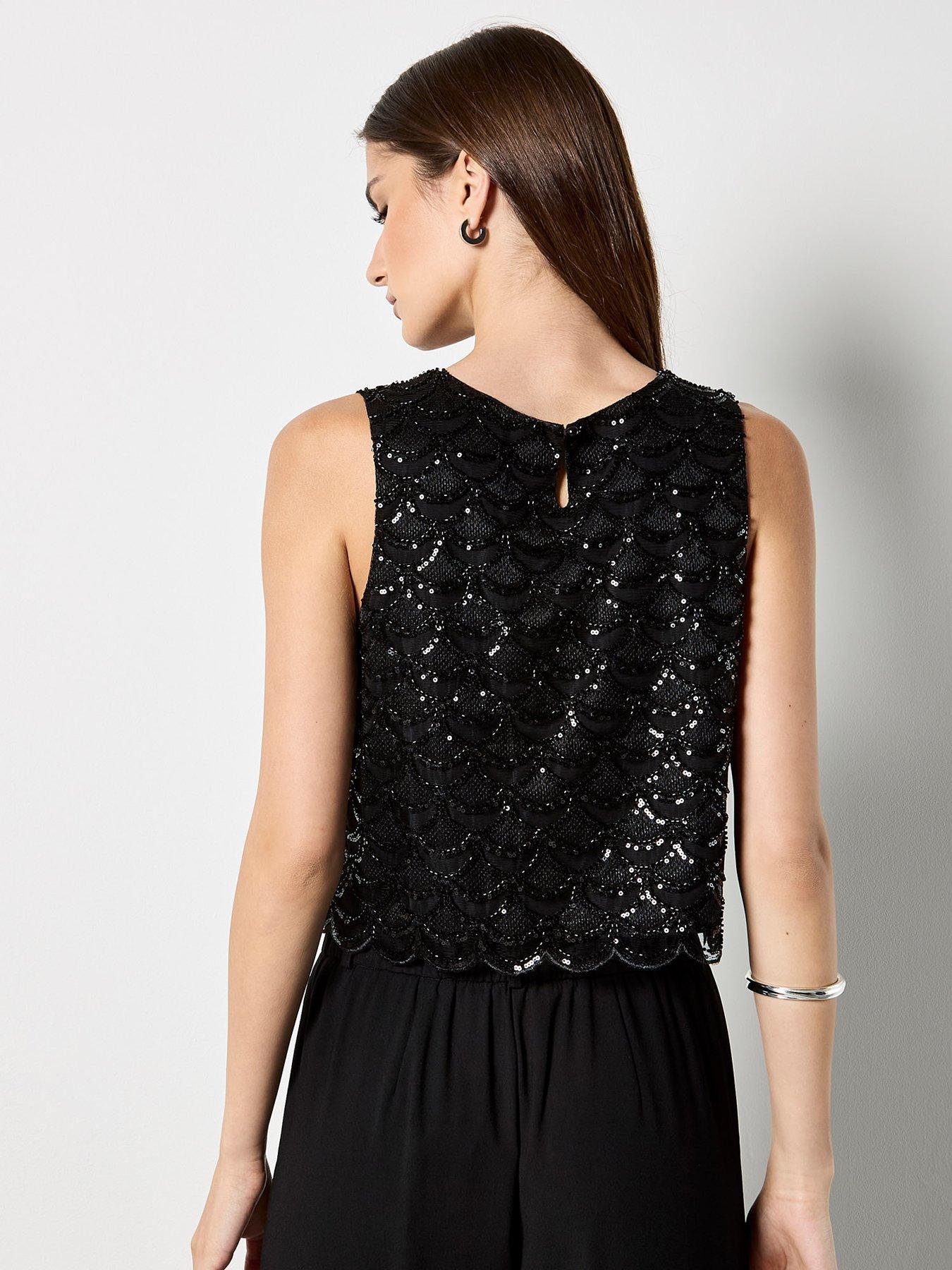 Image 2 of 4 of Apricot Scallop Beading Crop Shell Top