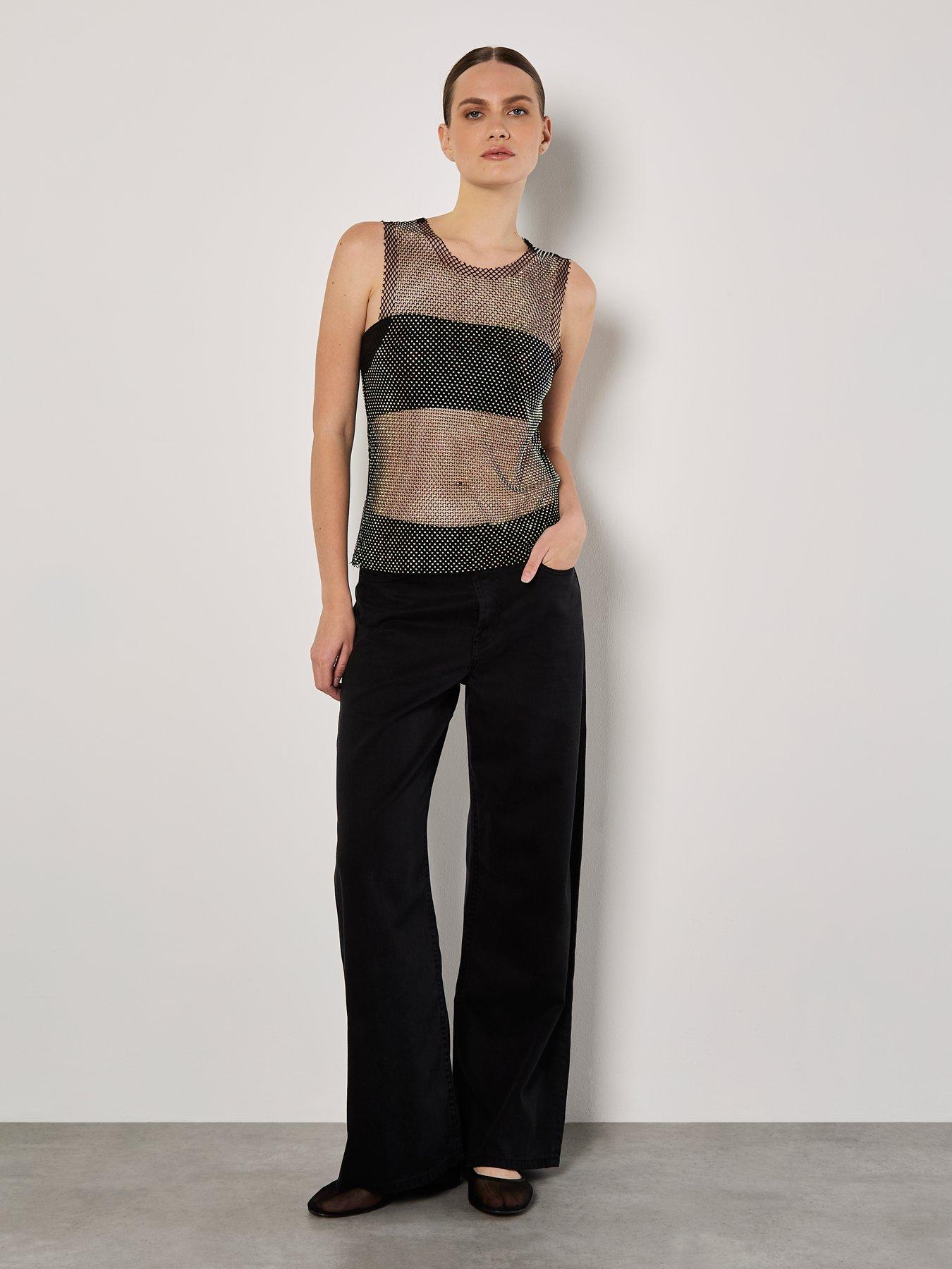  image of apricot-irridescent-diamante-mesh-top
