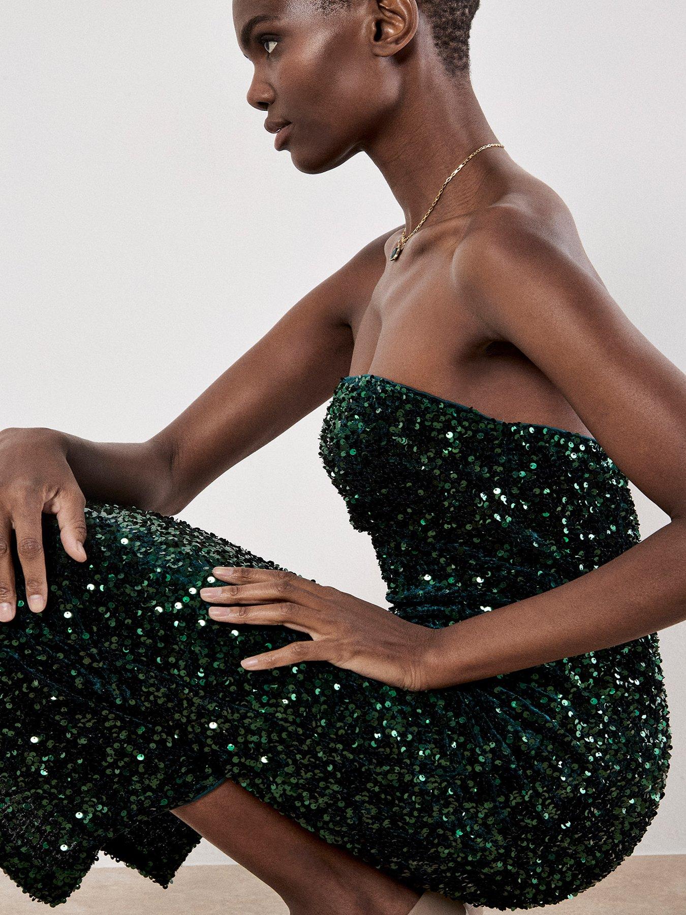 Apricot Velvet Sequin Bandeau Bodycon Midi Dress | Littlewoods