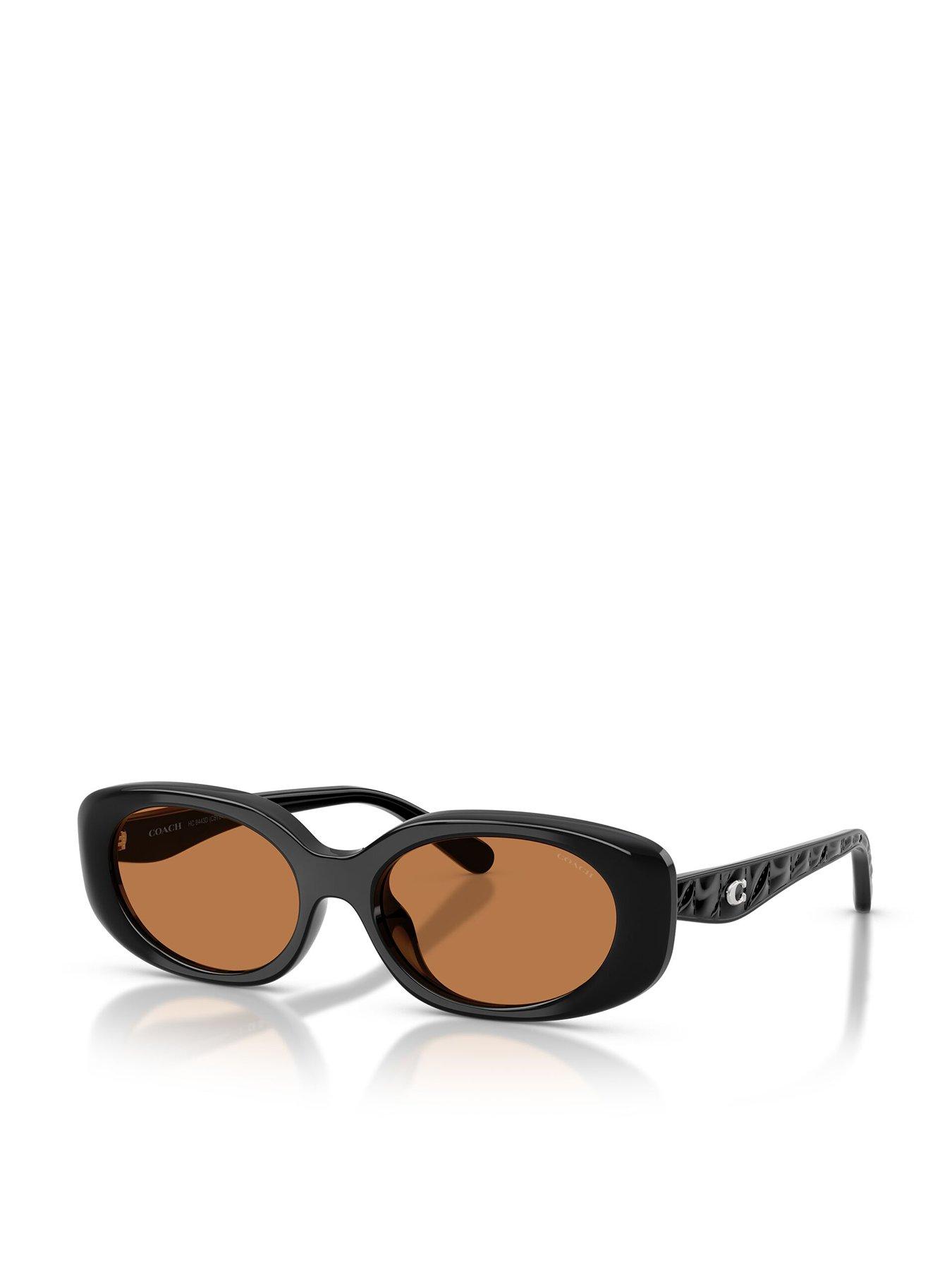  image of coach-oval-sunglasses--black-with-amber-lens