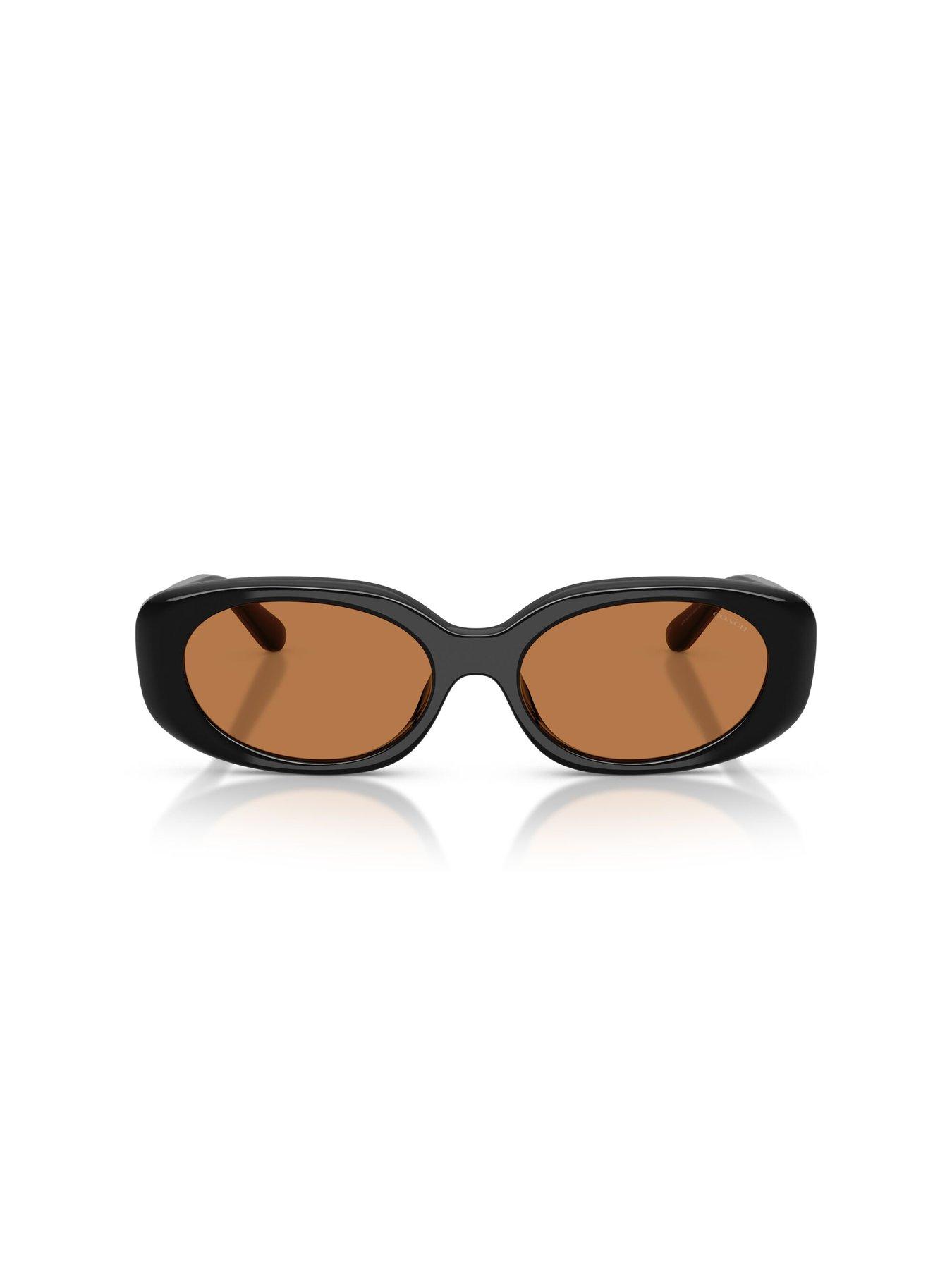  image of coach-oval-sunglasses--black-with-amber-lens