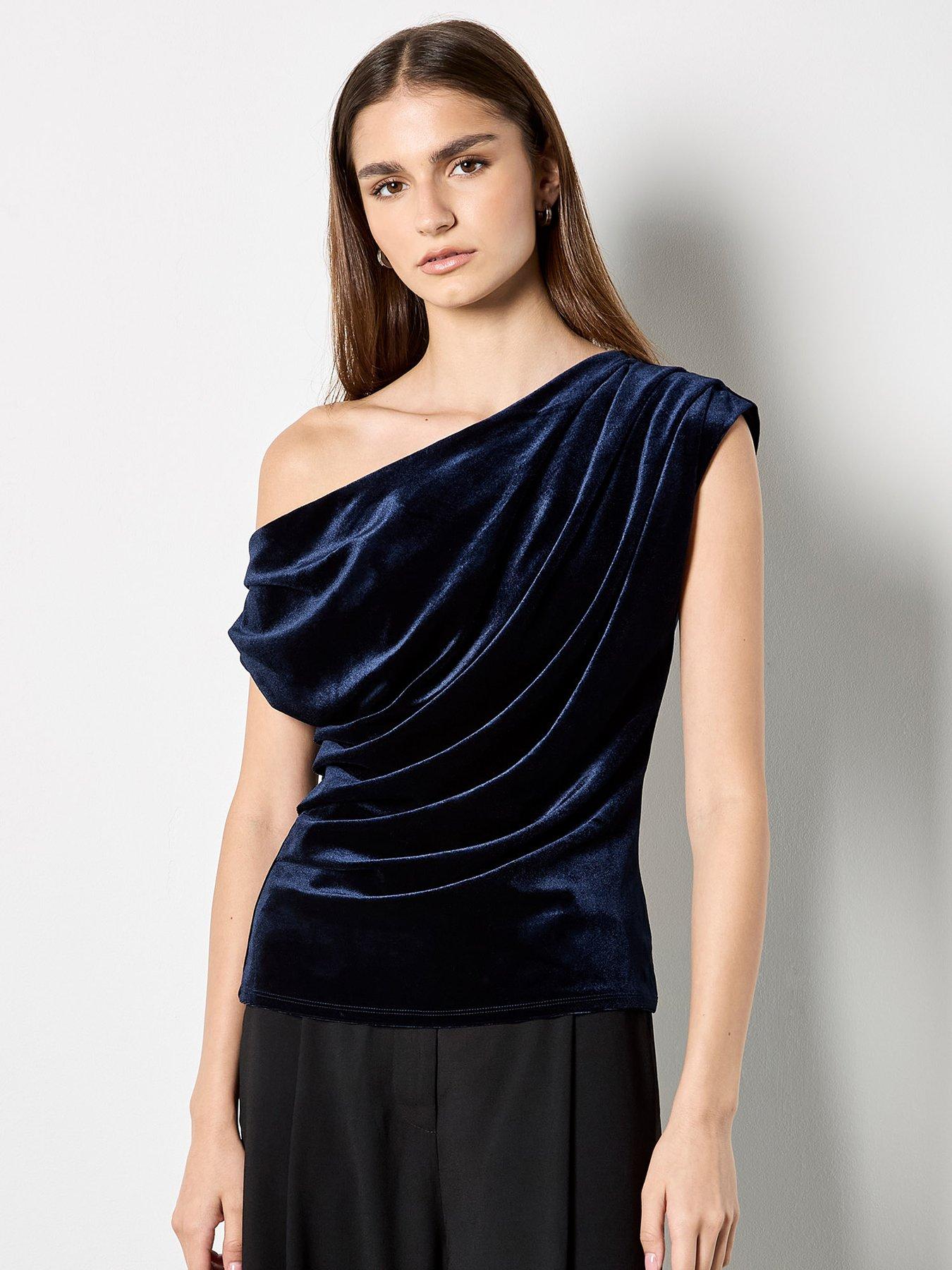 Apricot Draped One Shoulder Velvet Top