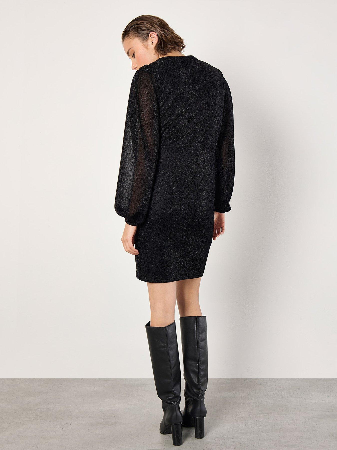  image of apricot-mottled-sparkle-long-sleeve-wrap-dress