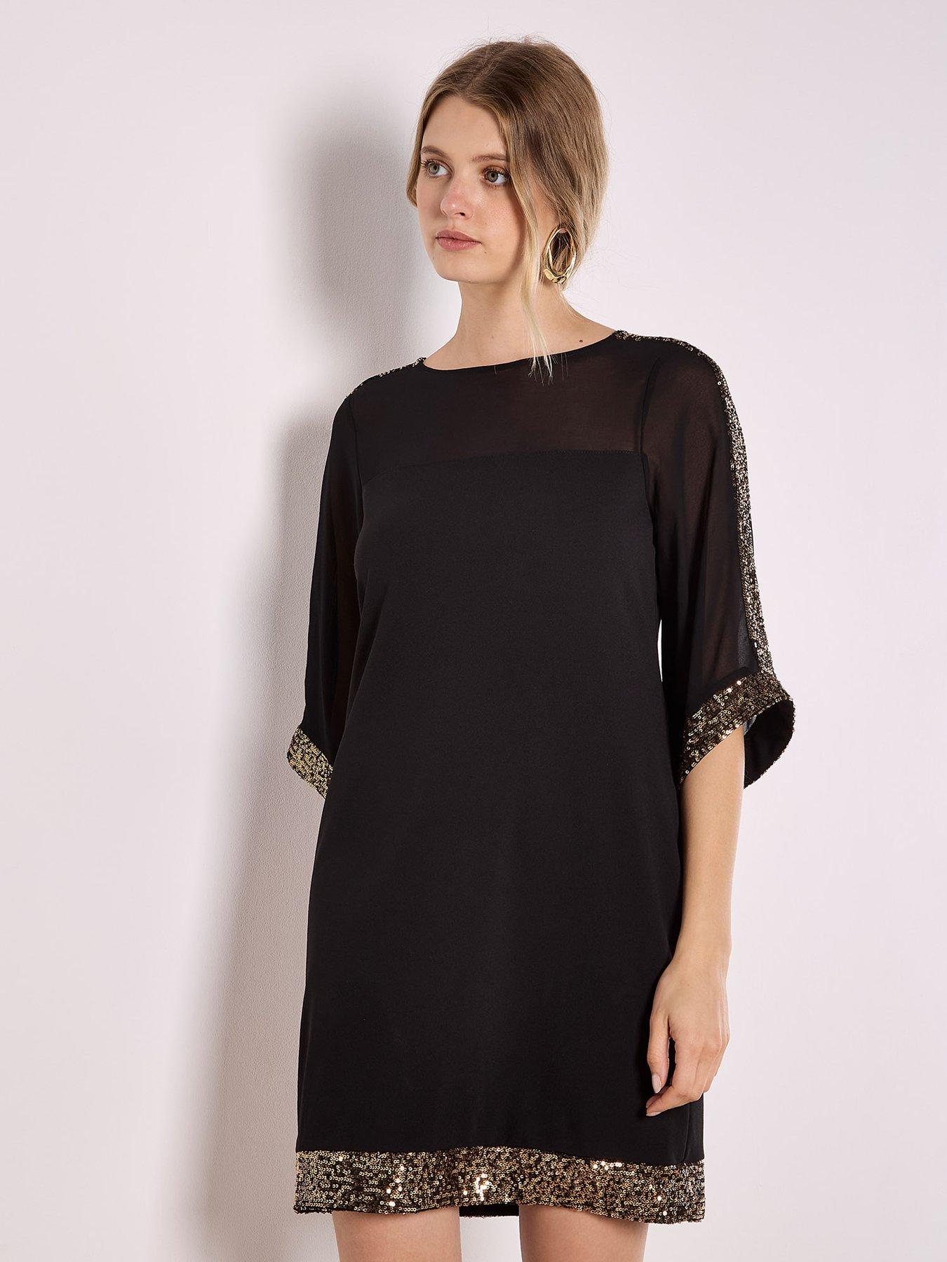 Apricot Apricot Kimono Slv Sequin Rim Dress