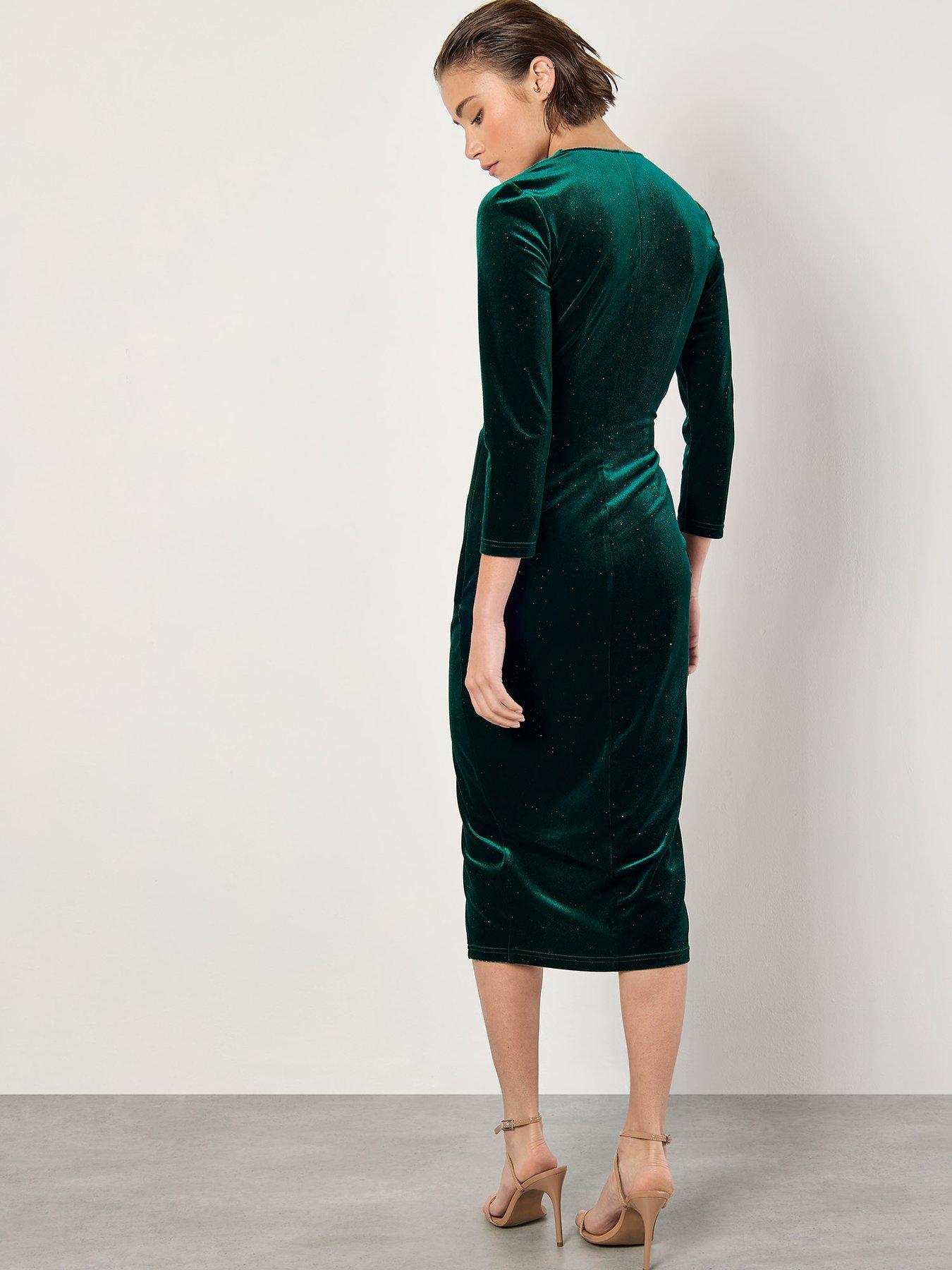 image of apricot-glitter-velvet-ruched-midi-dress