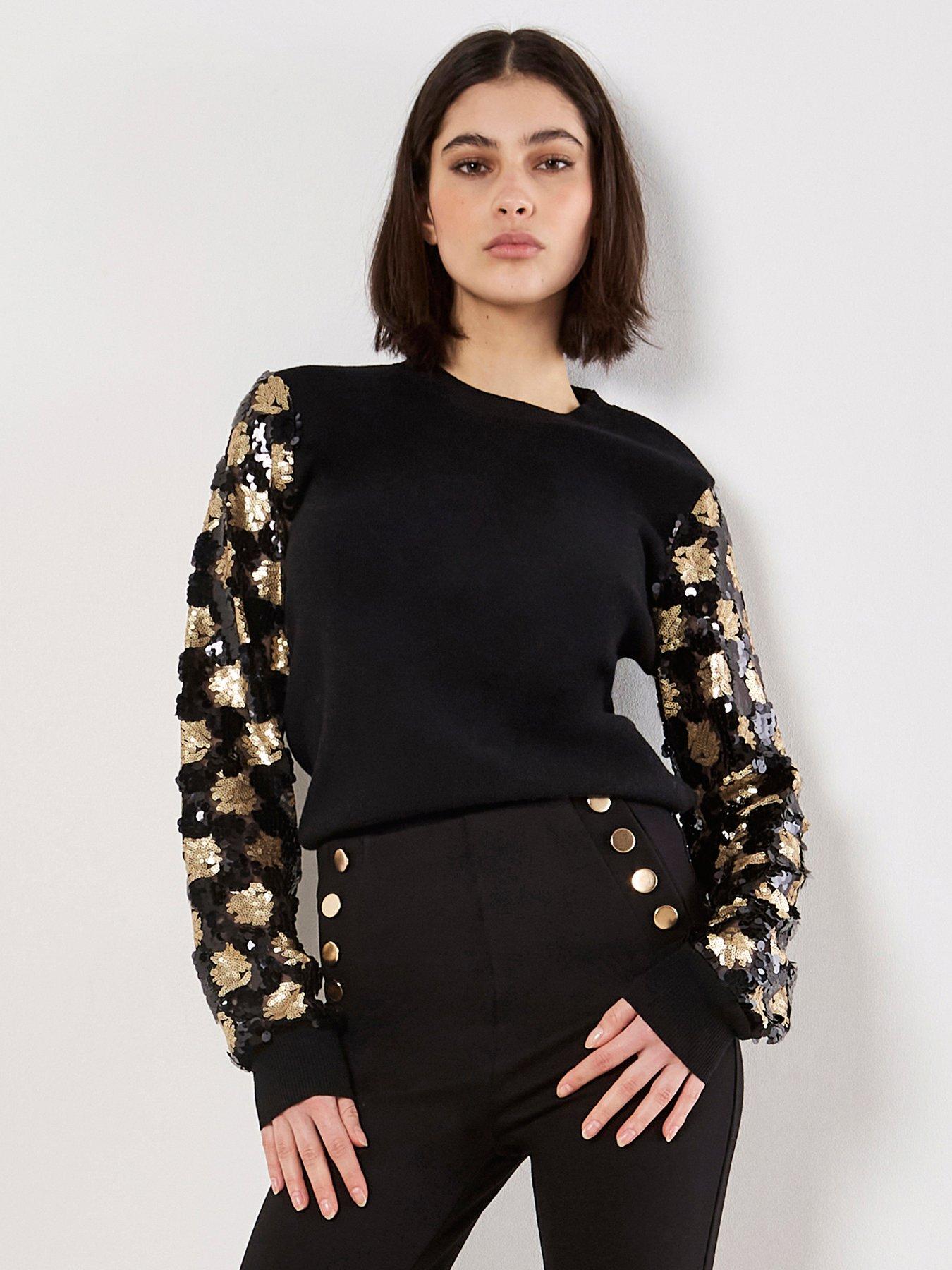 Apricot Ornate Sequin Arm Jumper