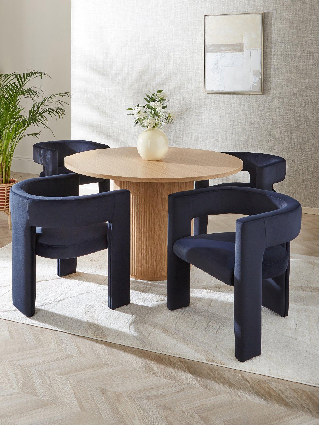 The Very Collection Carina Oak 120cm Round Dining Table  &  4 Nell Navy Chairs - FSC® Certified