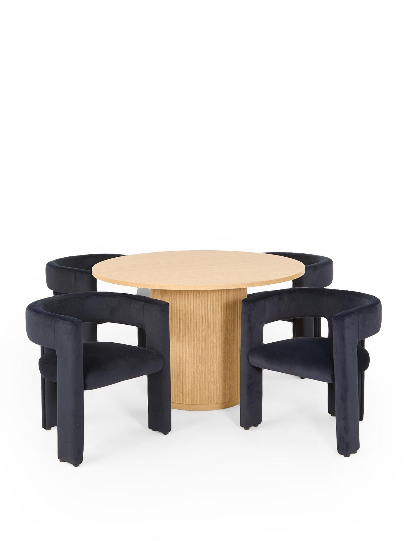 Image 2 of 7 of The Very Collection Carina Oak 120cm Round Dining Table &amp; 4 Nell Navy Chairs - FSC&reg; Certified