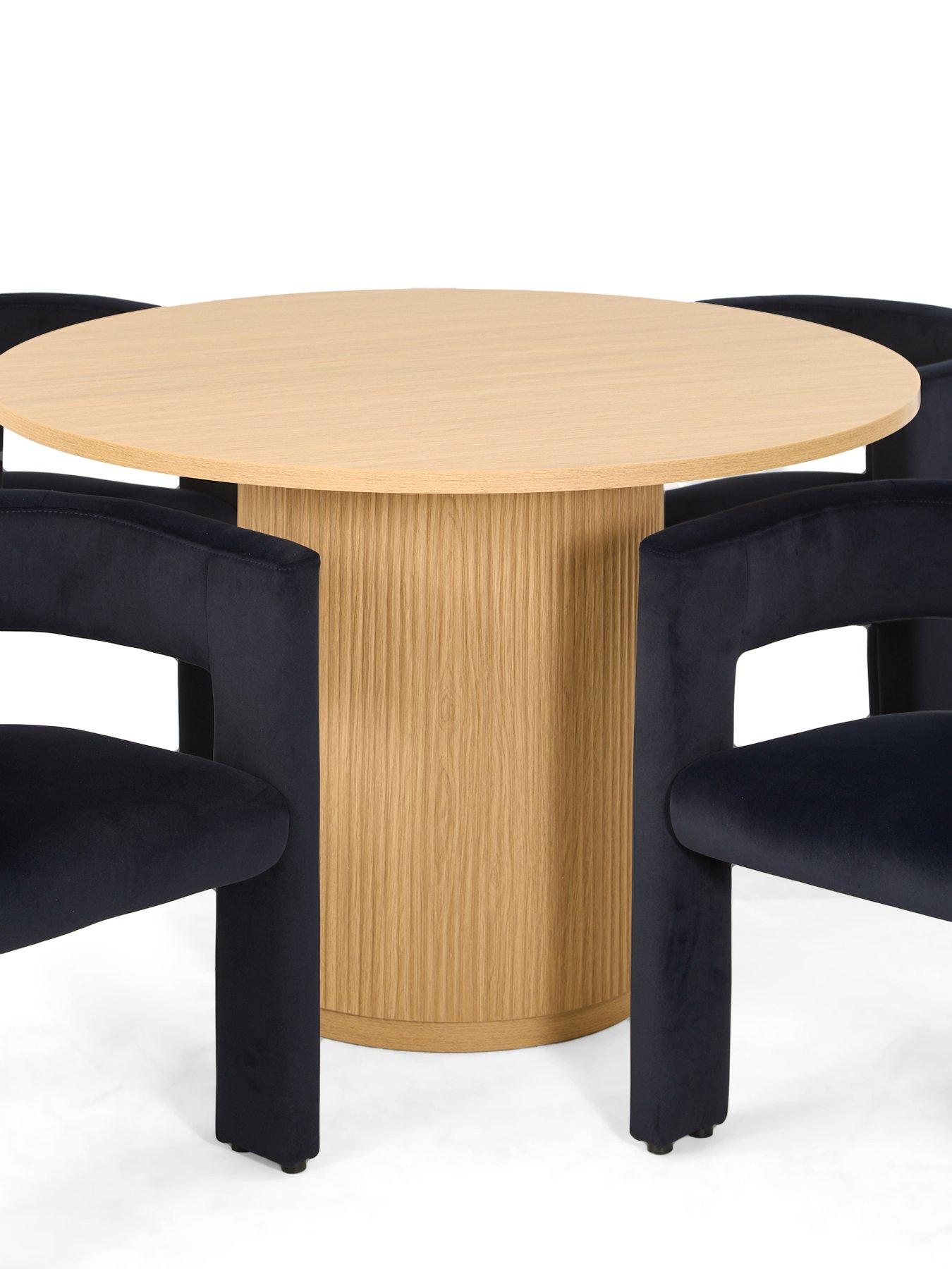 Image 3 of 7 of The Very Collection Carina Oak 120cm Round Dining Table &amp; 4 Nell Navy Chairs - FSC&reg; Certified