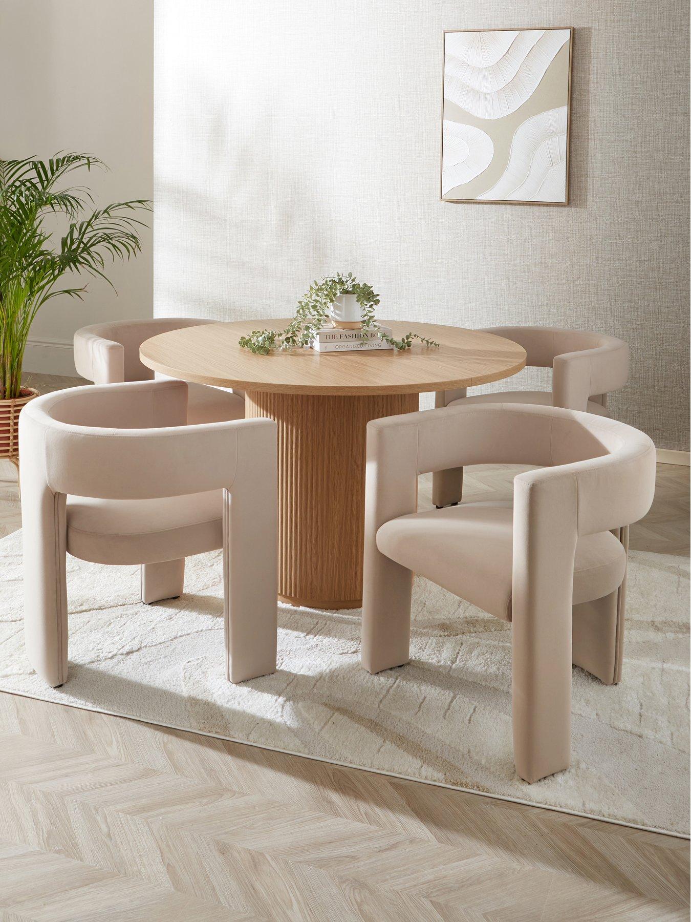 The Very Collection Carina Oak 120 cm Round Dining Table + 4 Nell Taupe Chairs - FSC® Certified