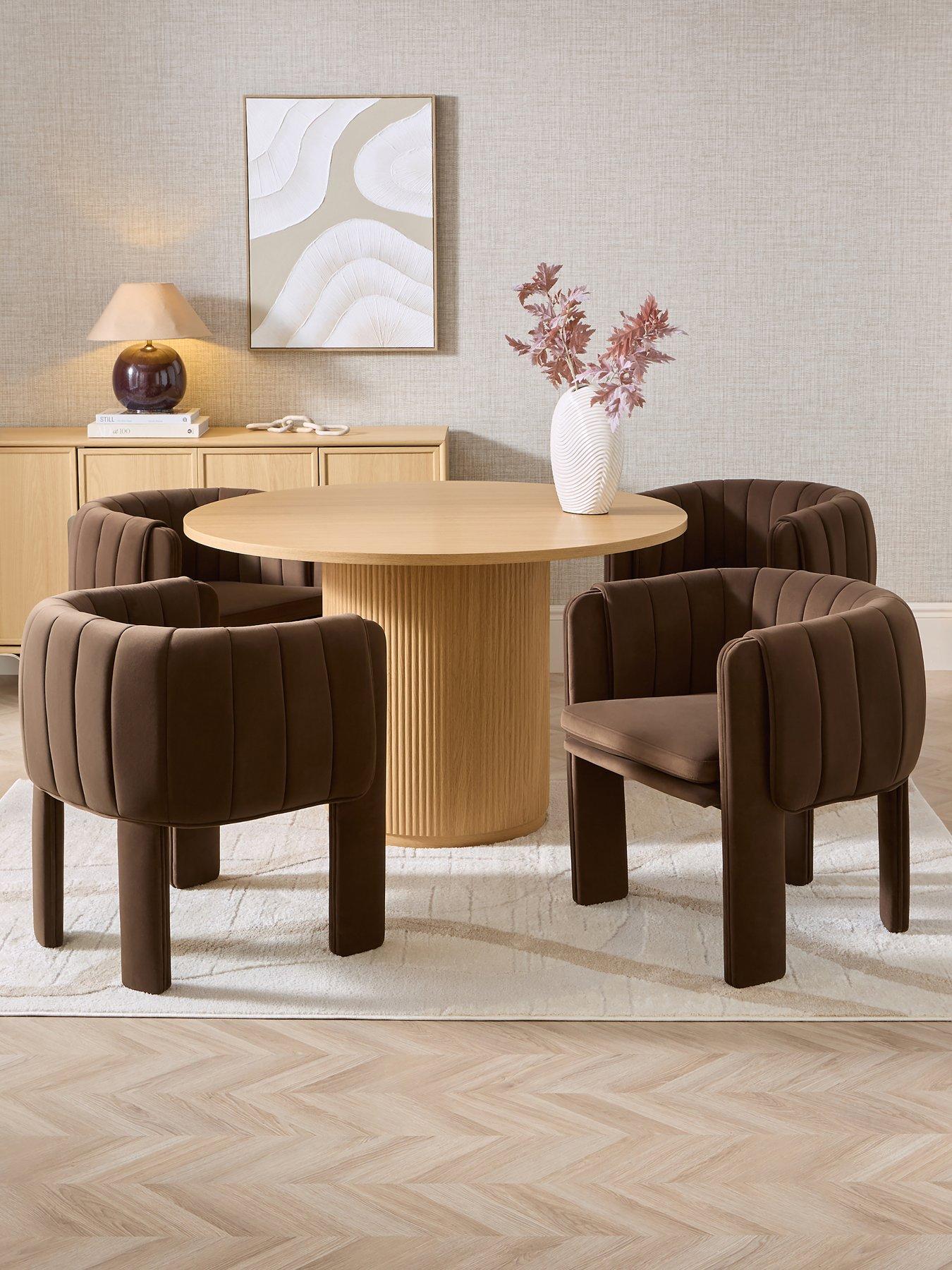 The Very Collection Carina Oak 120cm Round Dining Table & 4 Mila Chocolate Chairs