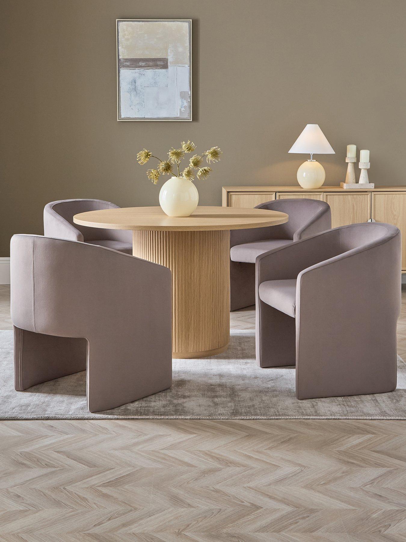 The Very Collection Carina Oak 120cm Round Dining Table  &  4 Mira Scoop Back Chairs - FSC® Certified