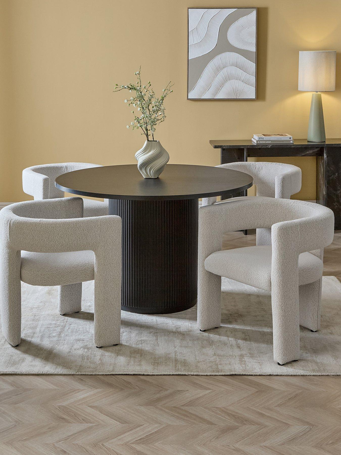 The Very Collection Carina Black 120cm Round Dining Table  &  4 Nell Boucle Chairs - FSC® Certified