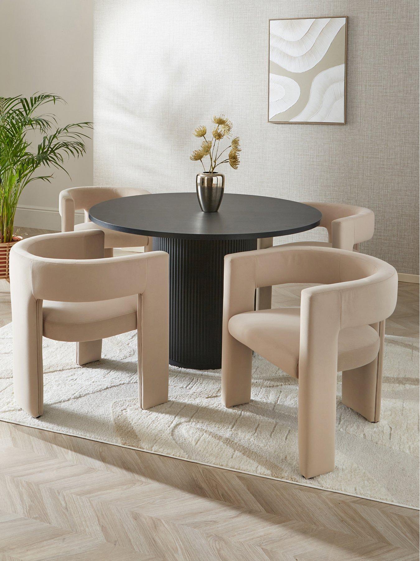 The Very Collection Carina Black 120cm Round Dining Table  &  4 Nell Taupe Chairs - FSC® Certified