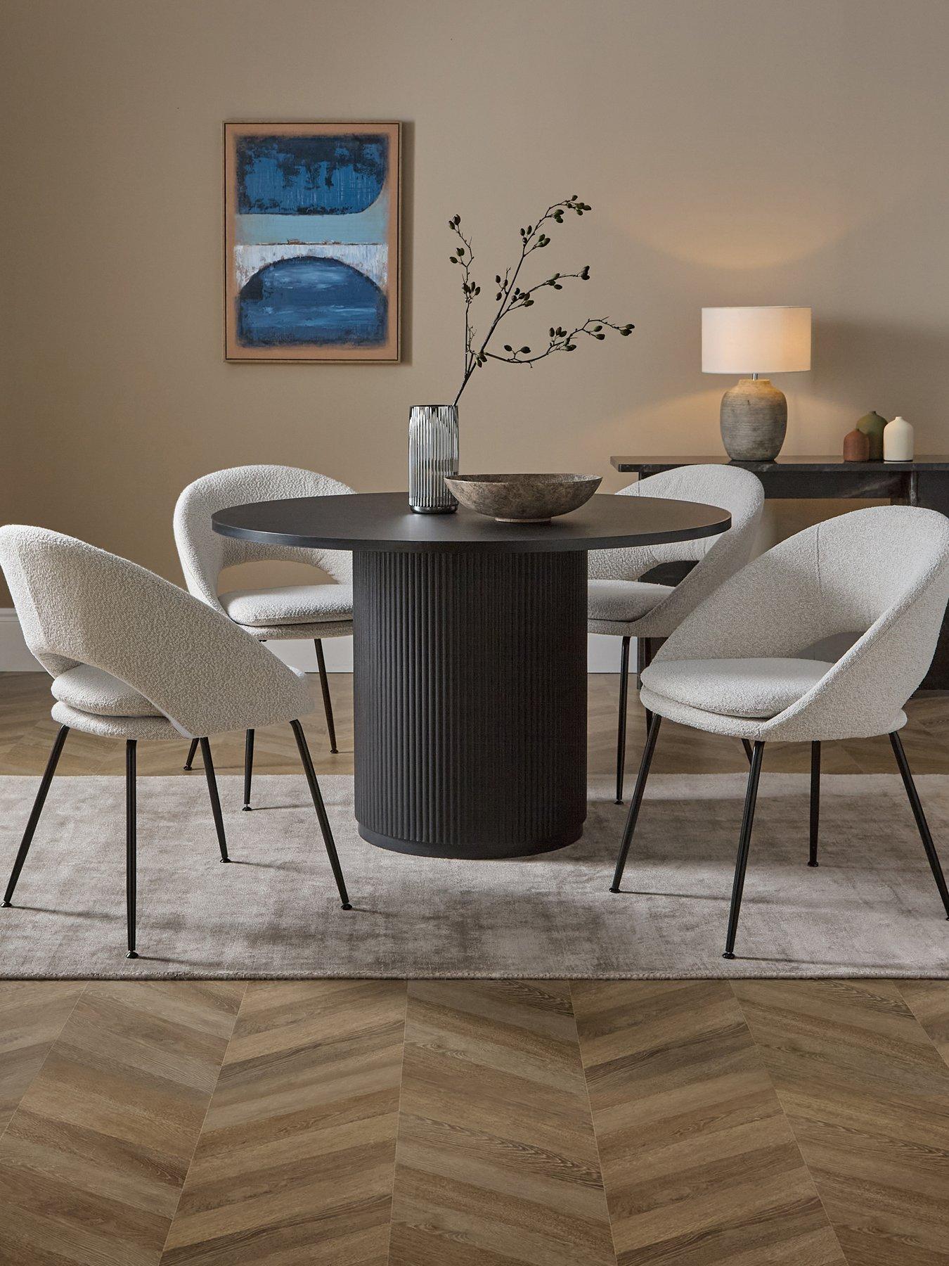 The Very Collection Carina Black 120cm Round Dining Table  &  4 Aurelia Boucle Chairs - FSC® Certified