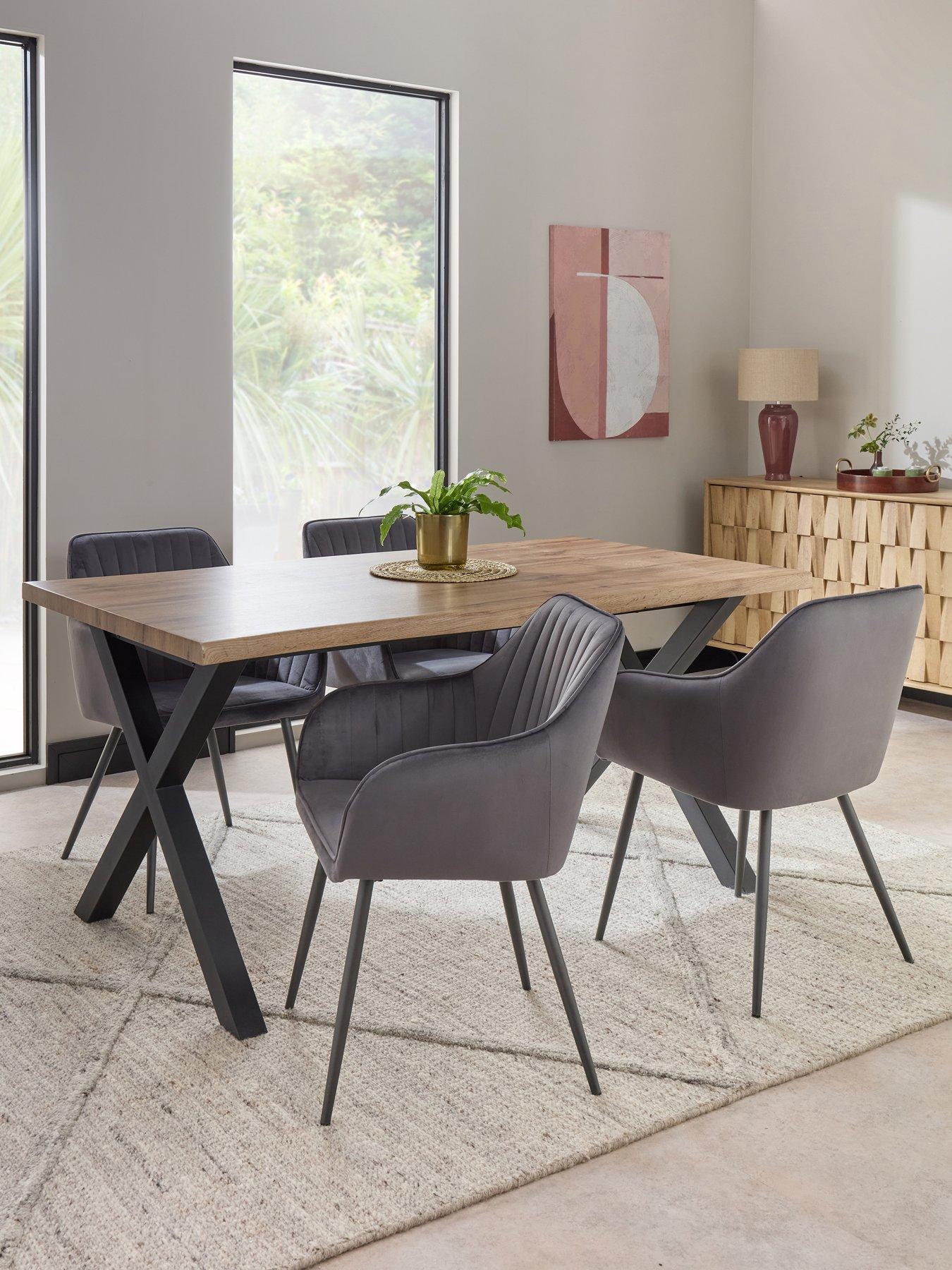 The Very Collection Mathers 160cm Dining Table & 4 Alisha Charcoal Dining Chairs