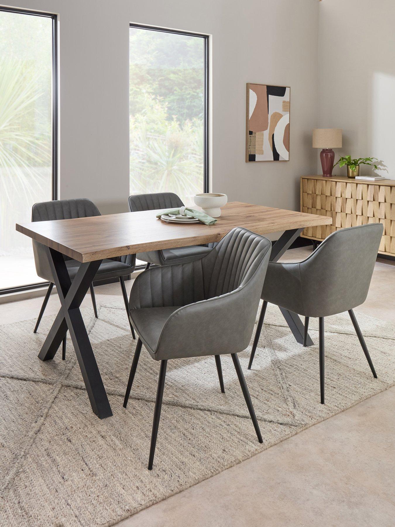 The Very Collection Mathers 160cm Dining Table & 4 Alisha Faux Leather Grey Dining Chairs