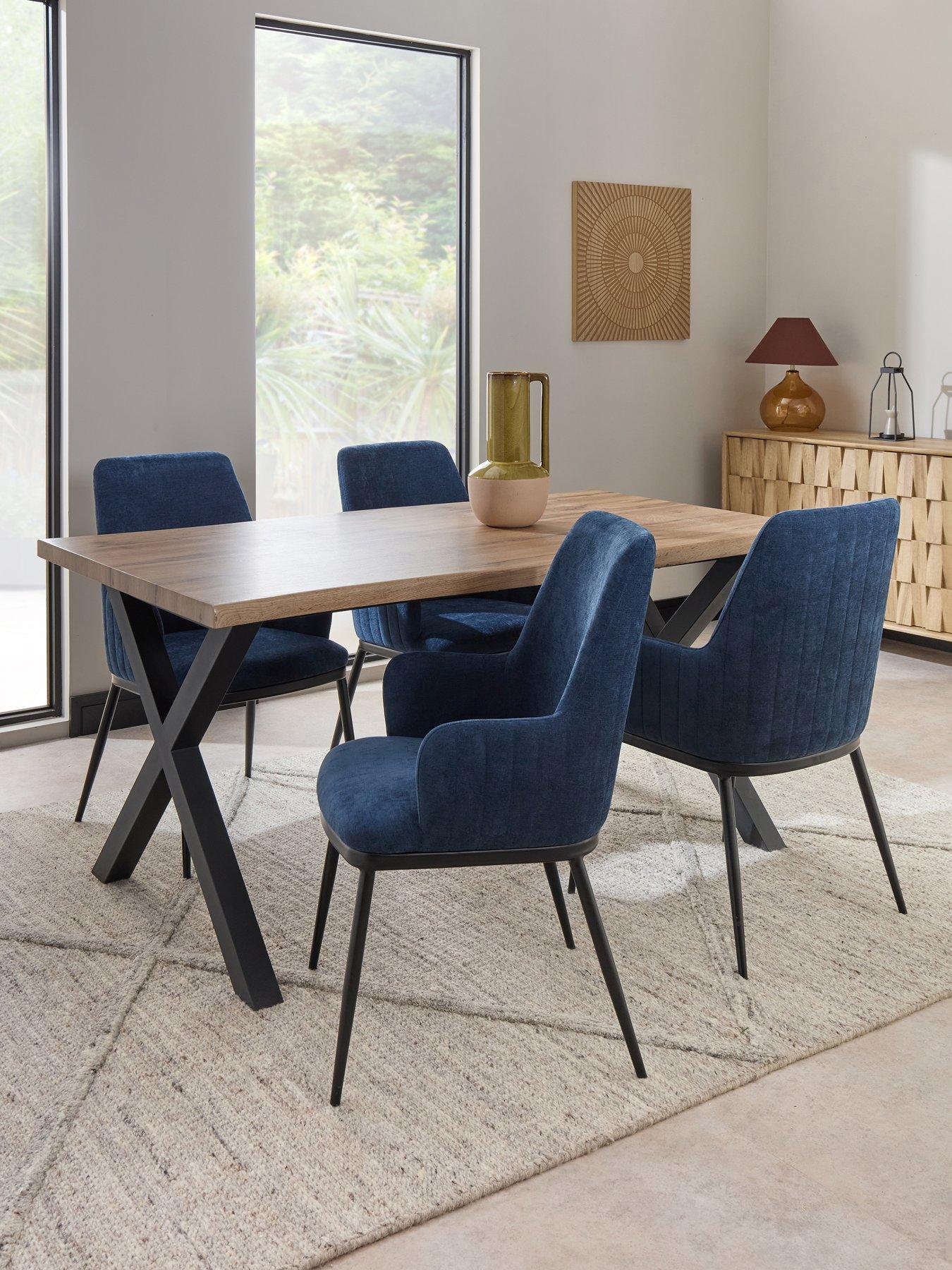 The Very Collection Mathers 160cm Dining Table & 4 Nina Navy Chairs