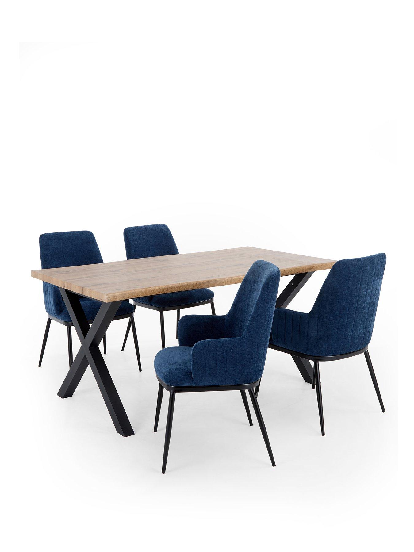 Image 2 of 6 of The Very Collection Mathers 160cm Dining Table with Wavy Edge Detail &amp; 4 Nina Navy Chairs - FSC&reg; Certified