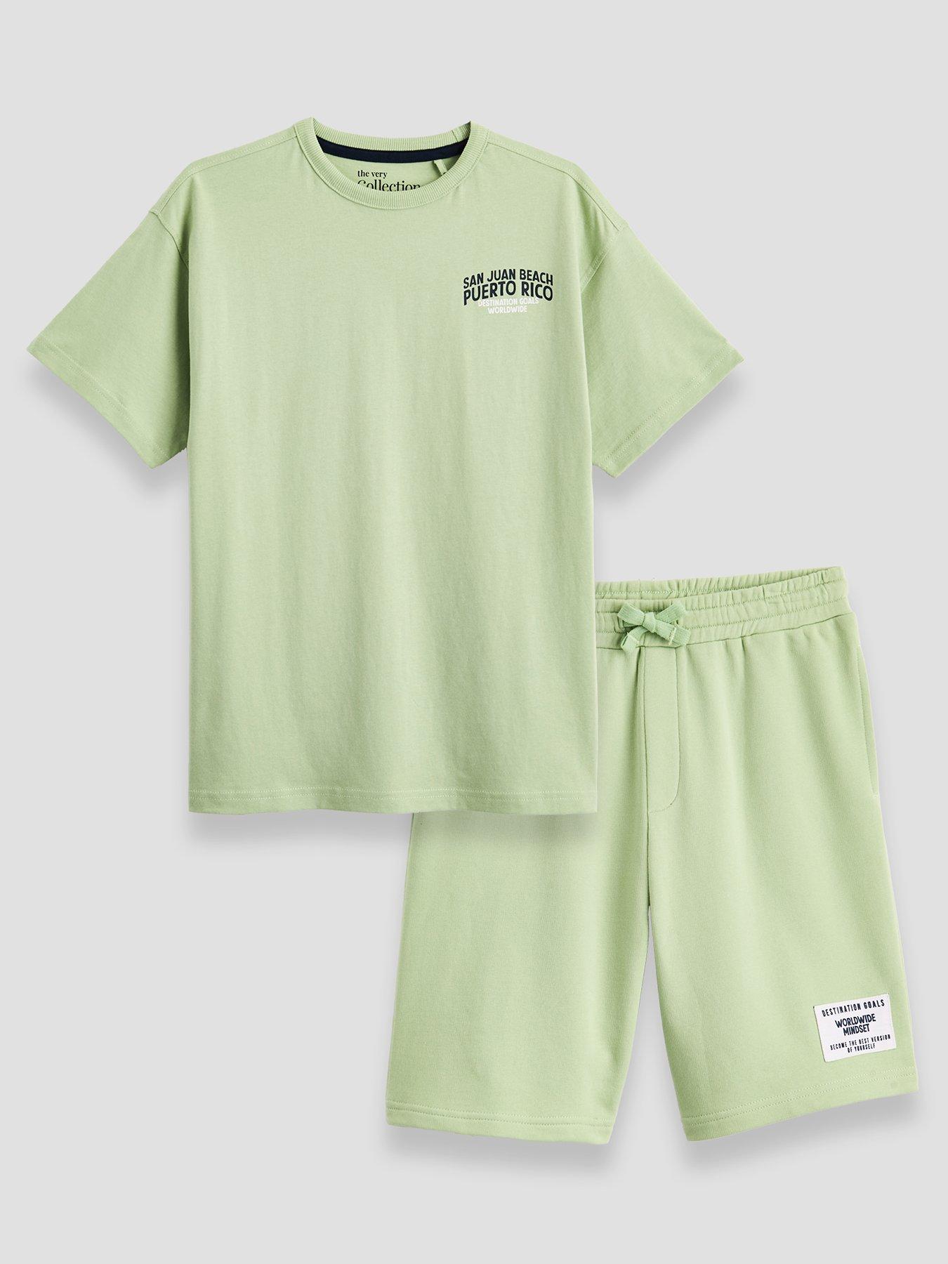 The Very Collection Boys Label Detail T-Shirt And Short Set - Green