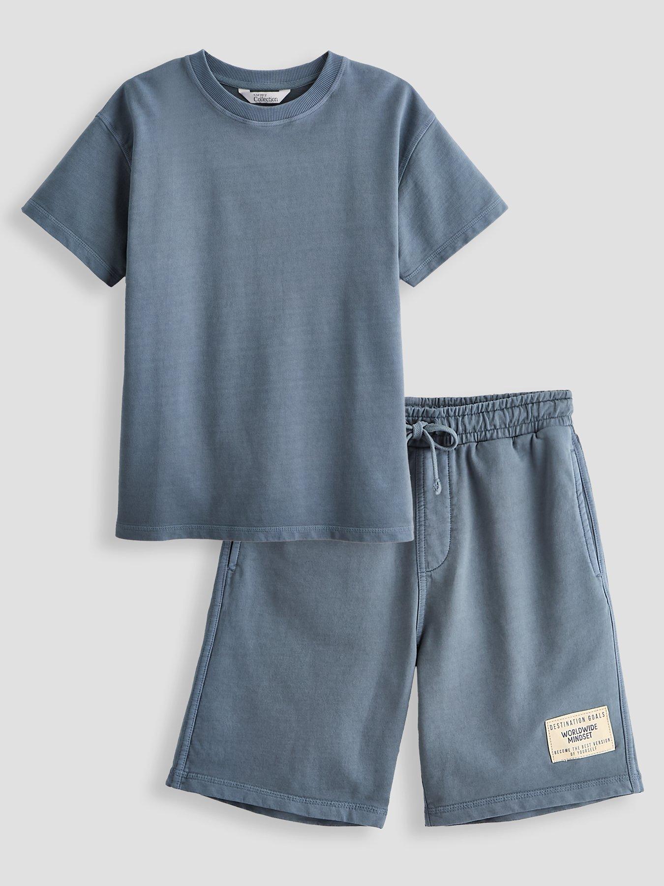 The Very Collection Boys Heavy Weight Washed T-Shirt And Shorts Outfit Set - Blue