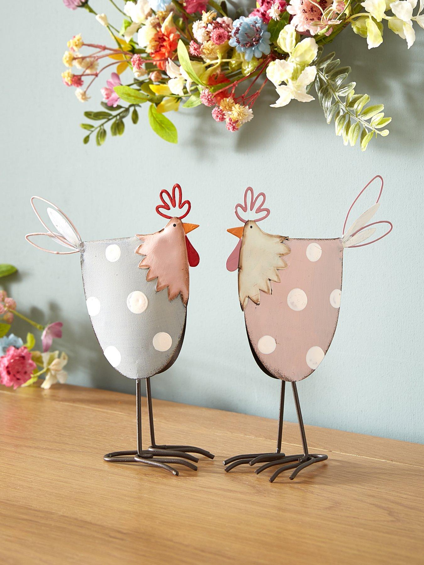 Image 1 of 7 of Heaven Sends Pink And Grey Metal Chicken Set of&nbsp;2
