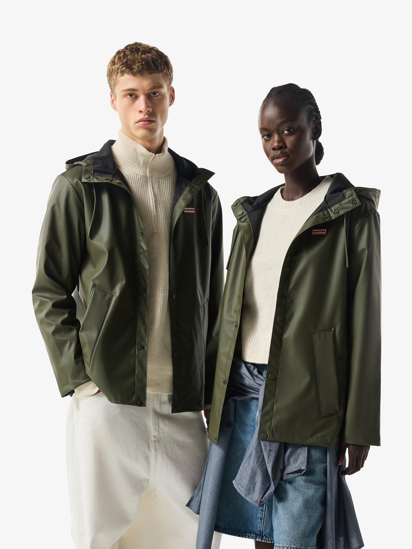  image of hunter-mens-izzy-pu-hooded-jacket-green