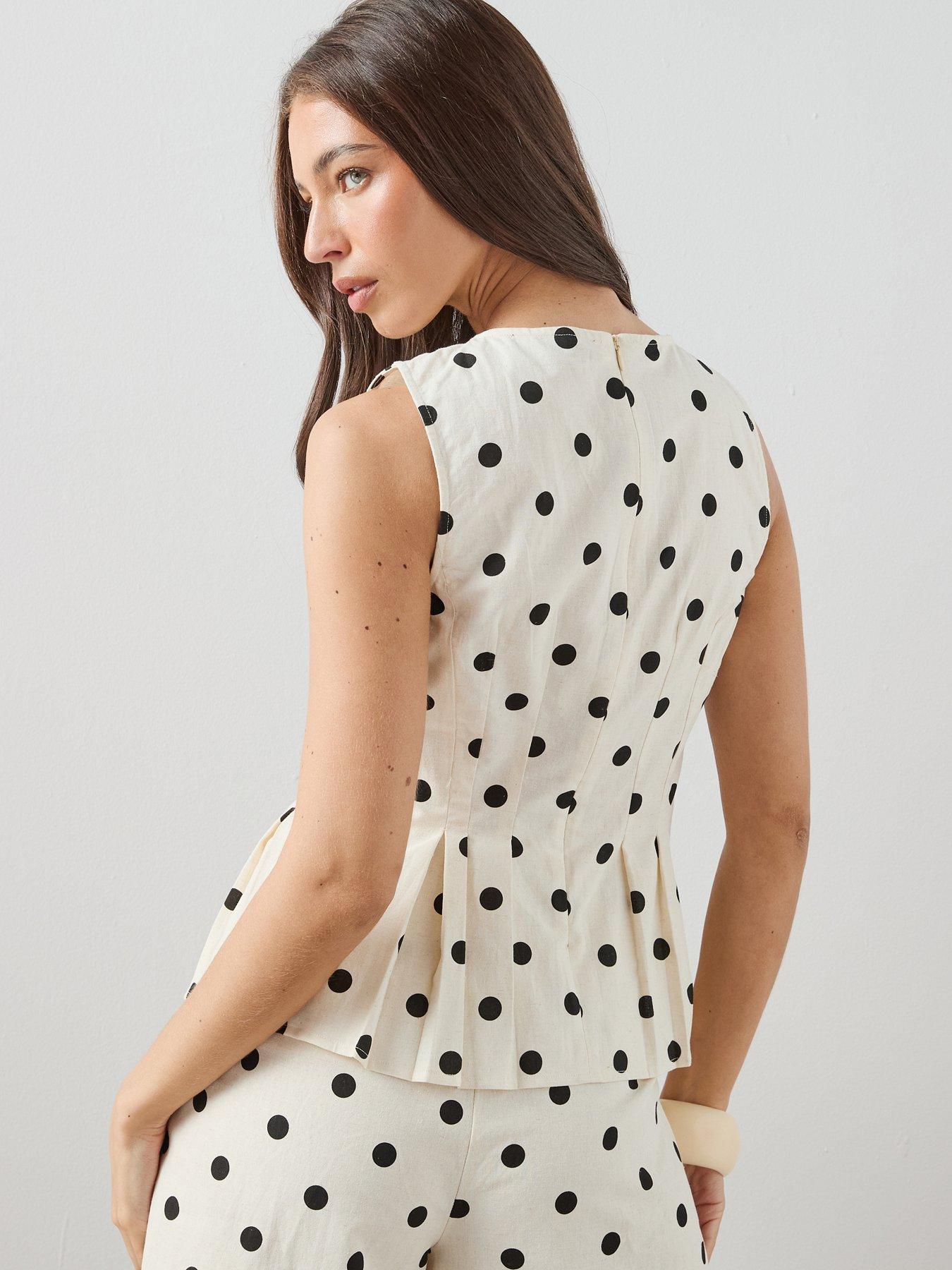 Image 2 of 6 of The Very Collection Polka Dot Pleated Sleeveless Blouse Co-Ord - White