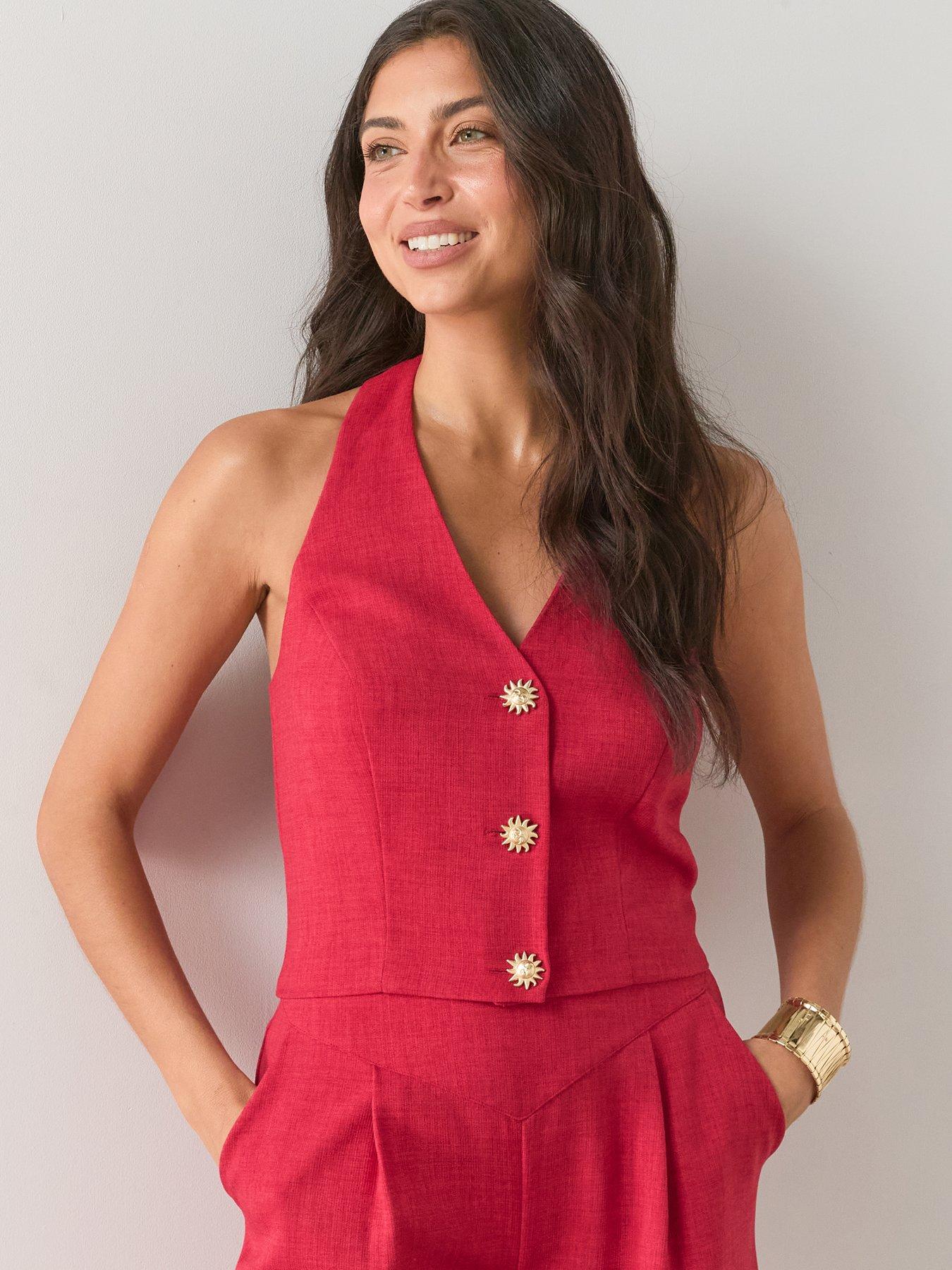 The Very Collection Statement Button Halter Waistcoat - Red