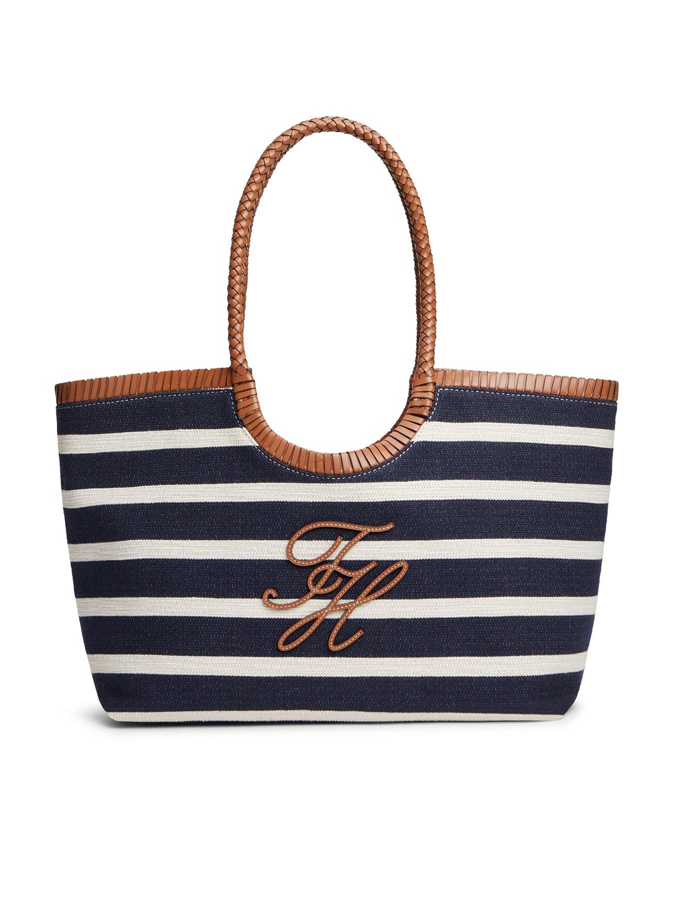 Image 1 of 4 of Tommy Hilfiger Stripe Textured Logo Tote Bag - Blue