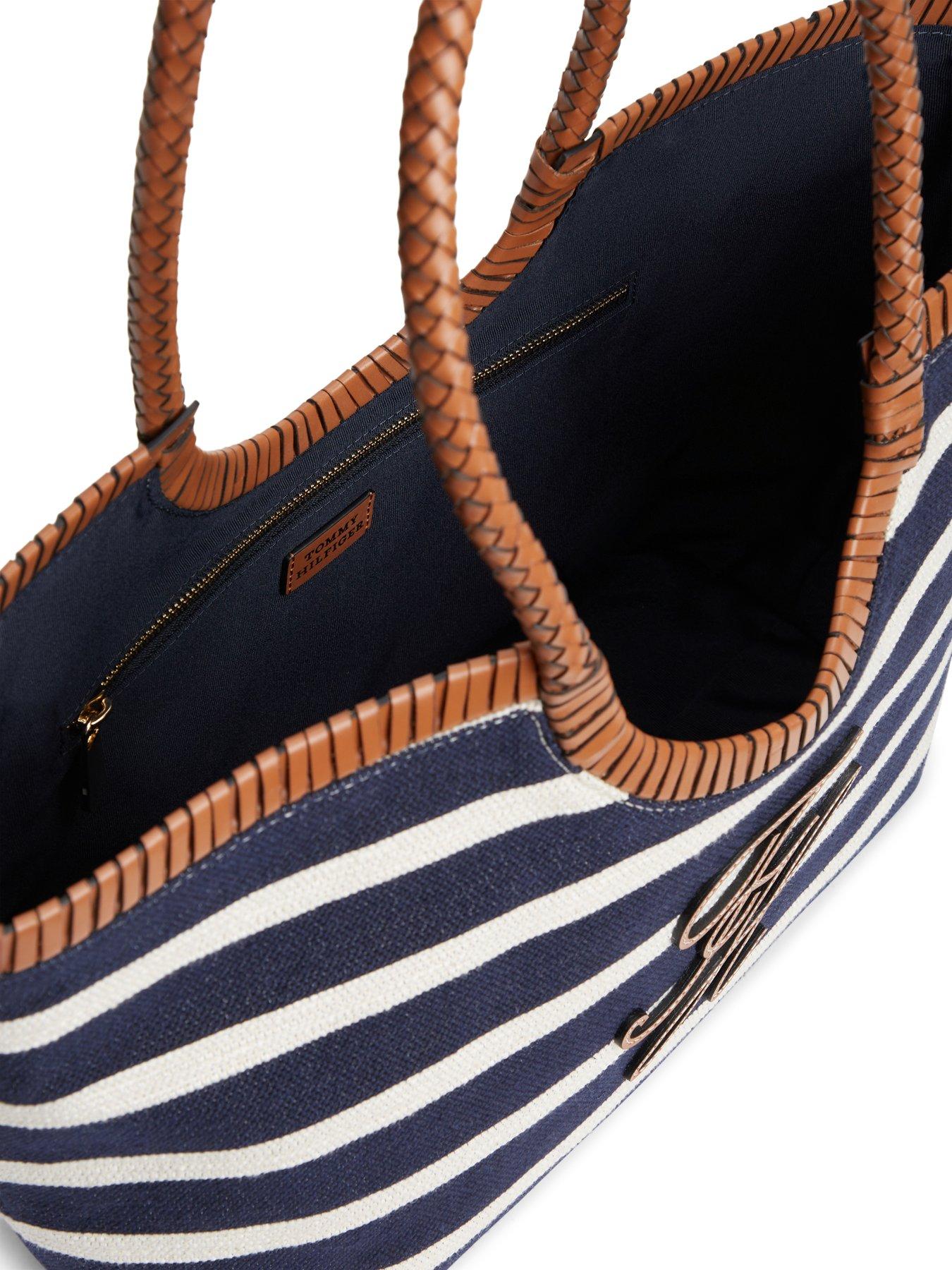 Image 3 of 4 of Tommy Hilfiger Stripe Textured Logo Tote Bag - Blue