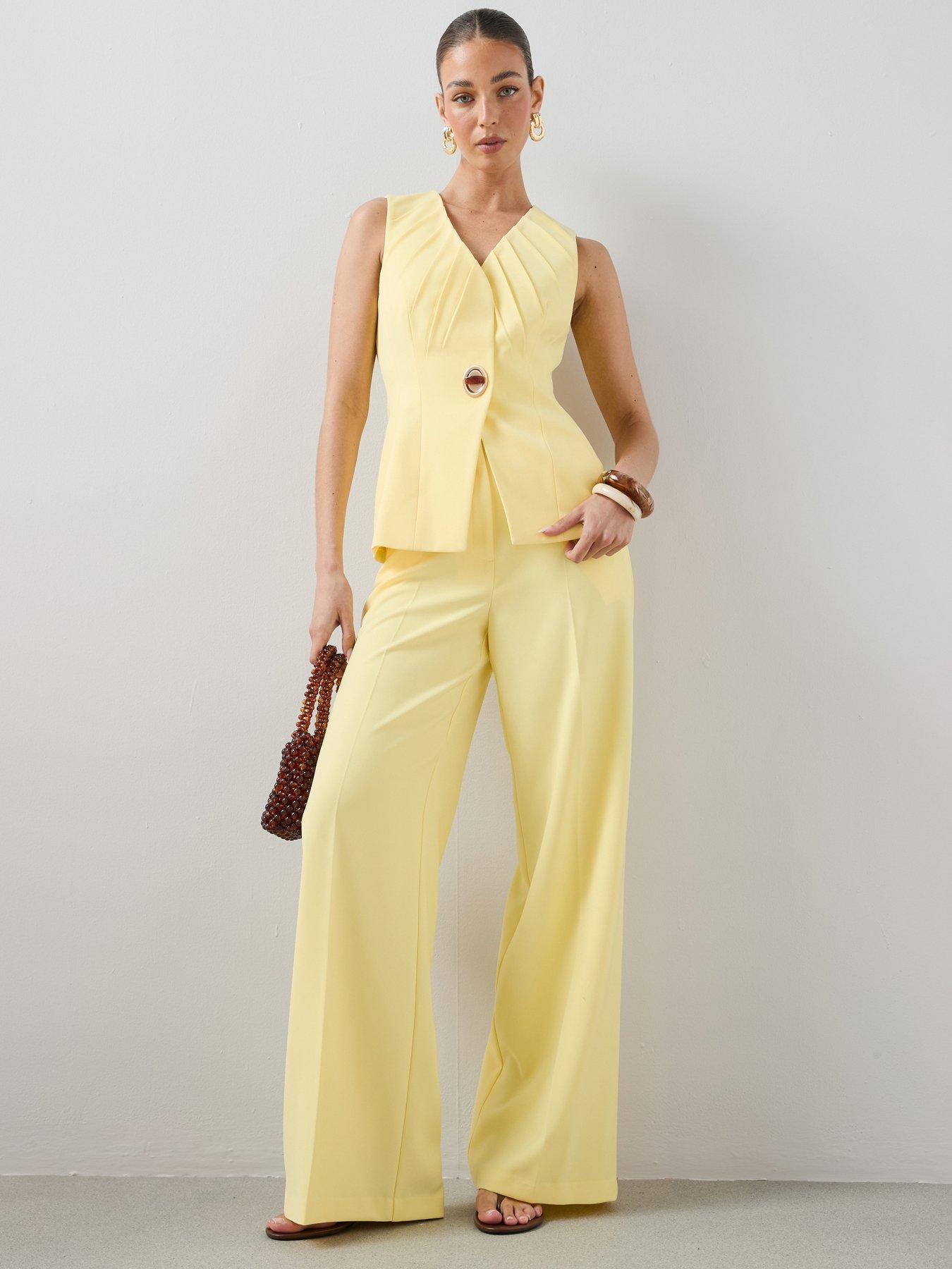 The Very Collection Pinstitch Wide Leg Trouser - Yellow