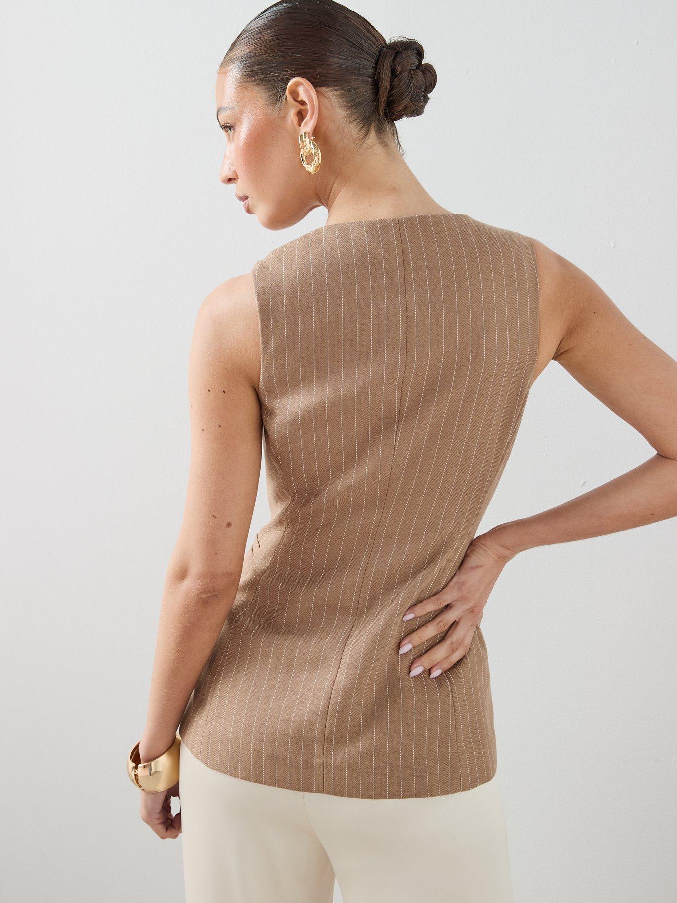 Image 2 of 6 of The Very Collection Stripe Button Through Waistcoat - Brown