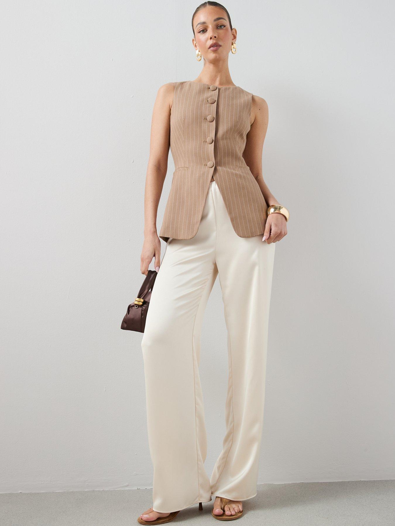 Image 3 of 6 of The Very Collection Stripe Button Through Waistcoat - Brown