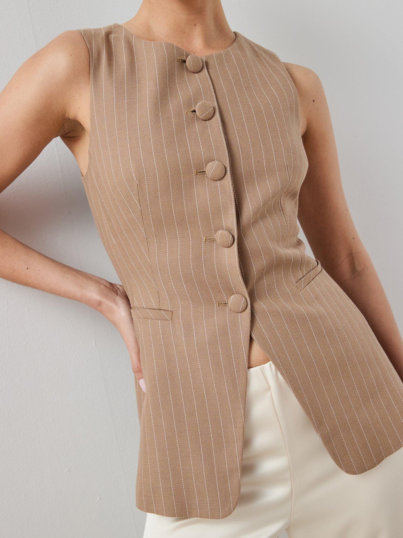 Image 5 of 6 of The Very Collection Stripe Button Through Waistcoat - Brown