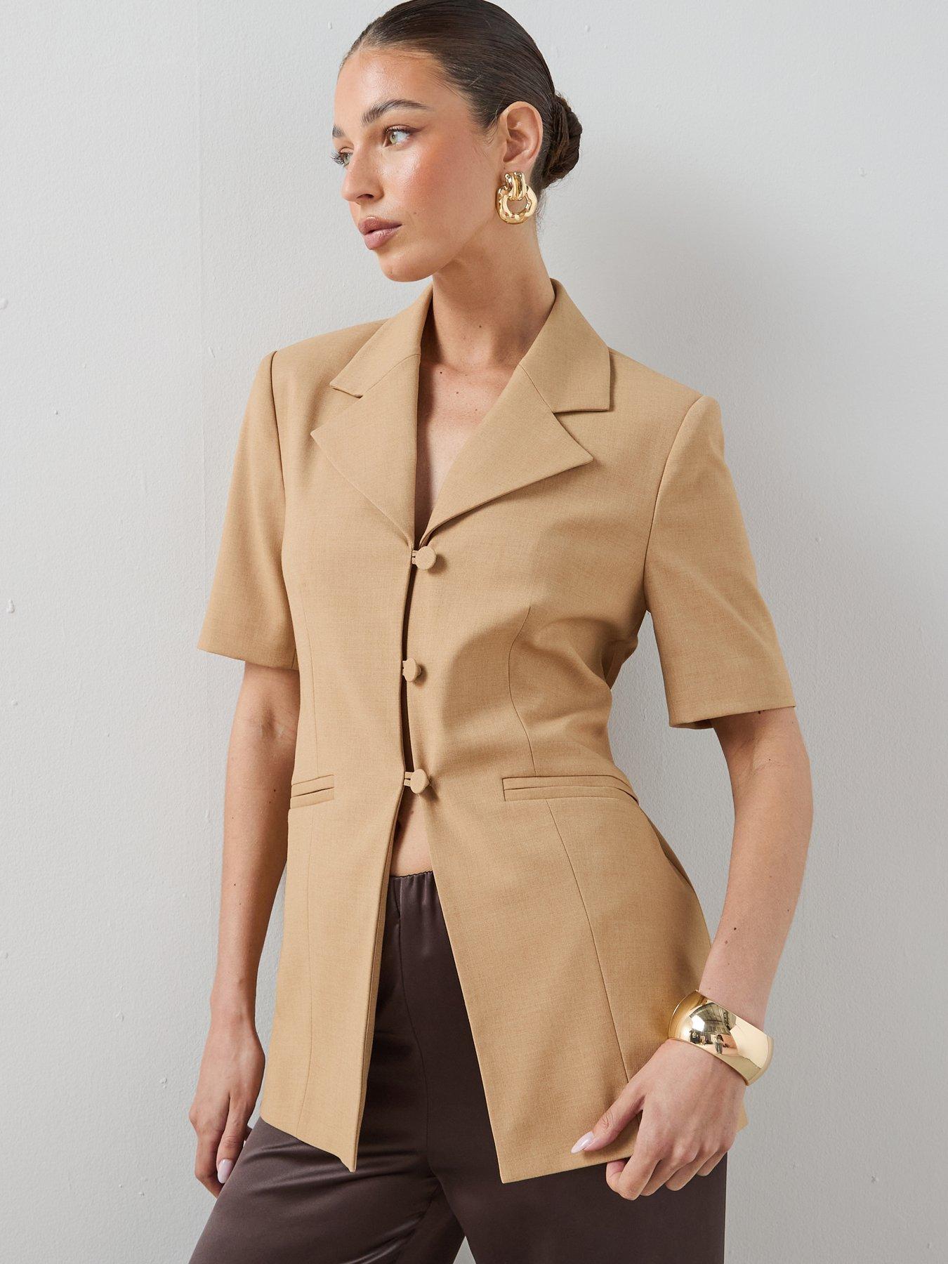The Very Collection Short Sleeve Tailored Blazer - Beige