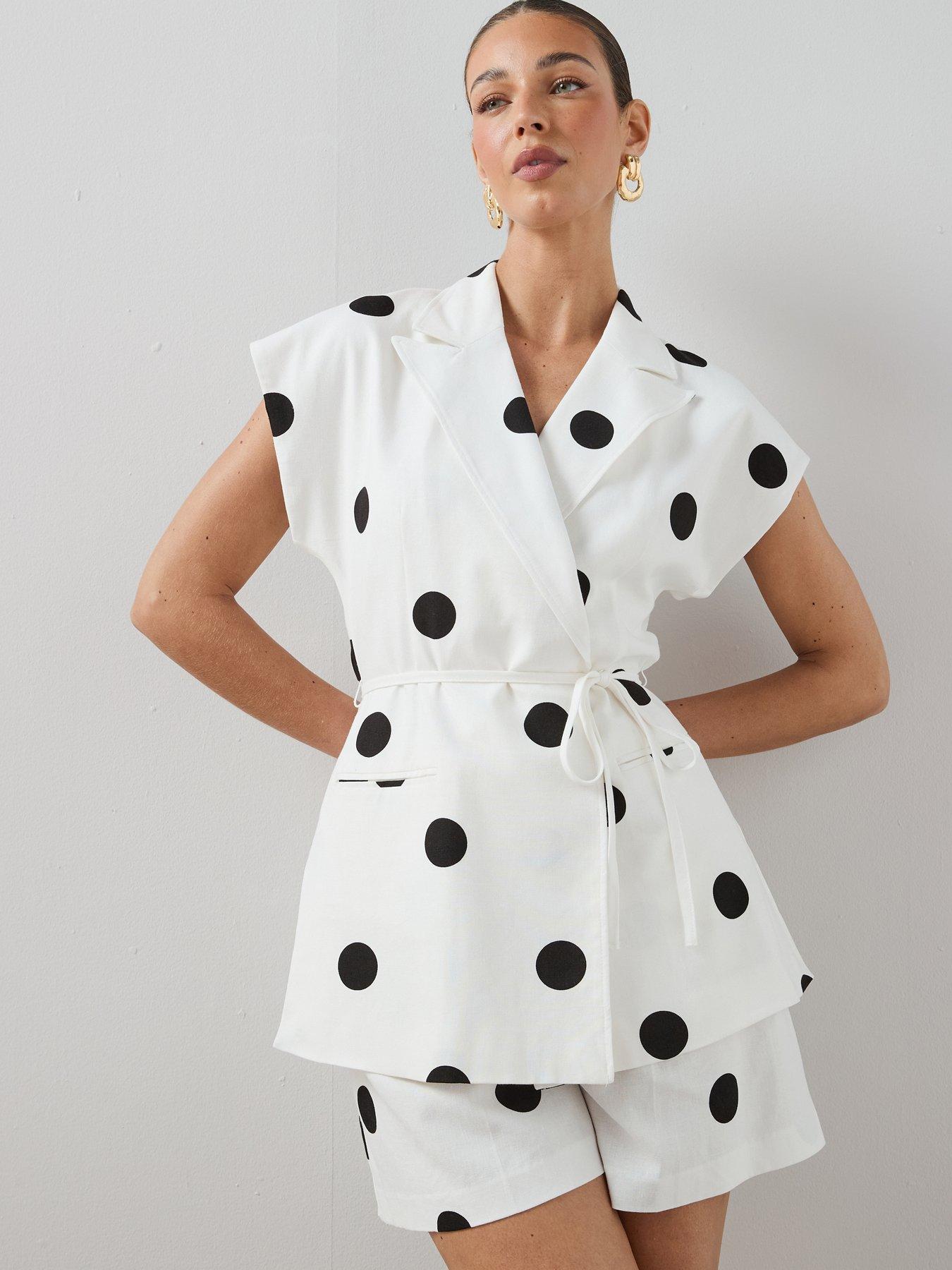 The Very Collection Self Belt Polka Jacket - Black  &  White