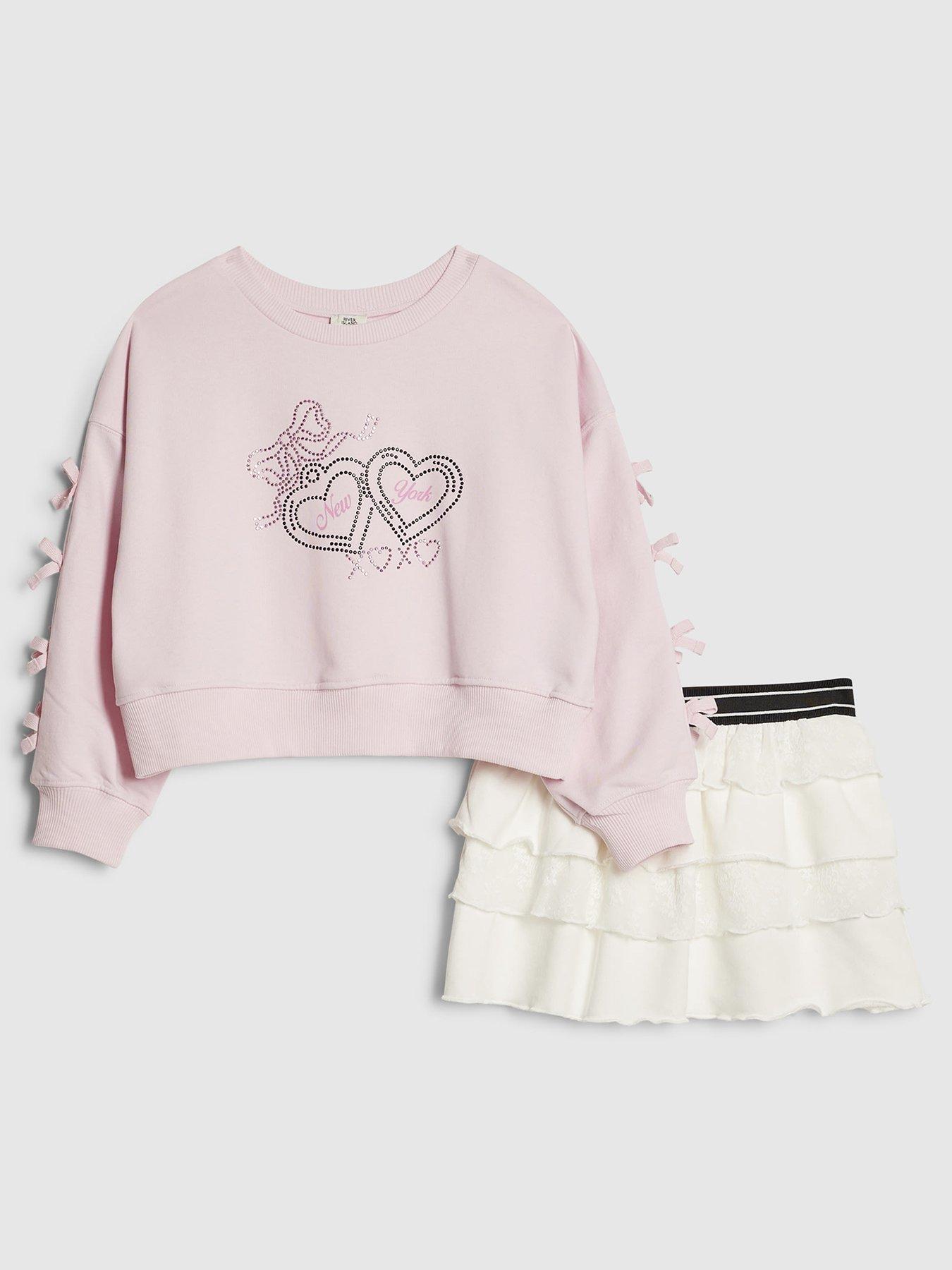 River Island Older Girls New York Locket Bow Sweatshirt Set - Pink