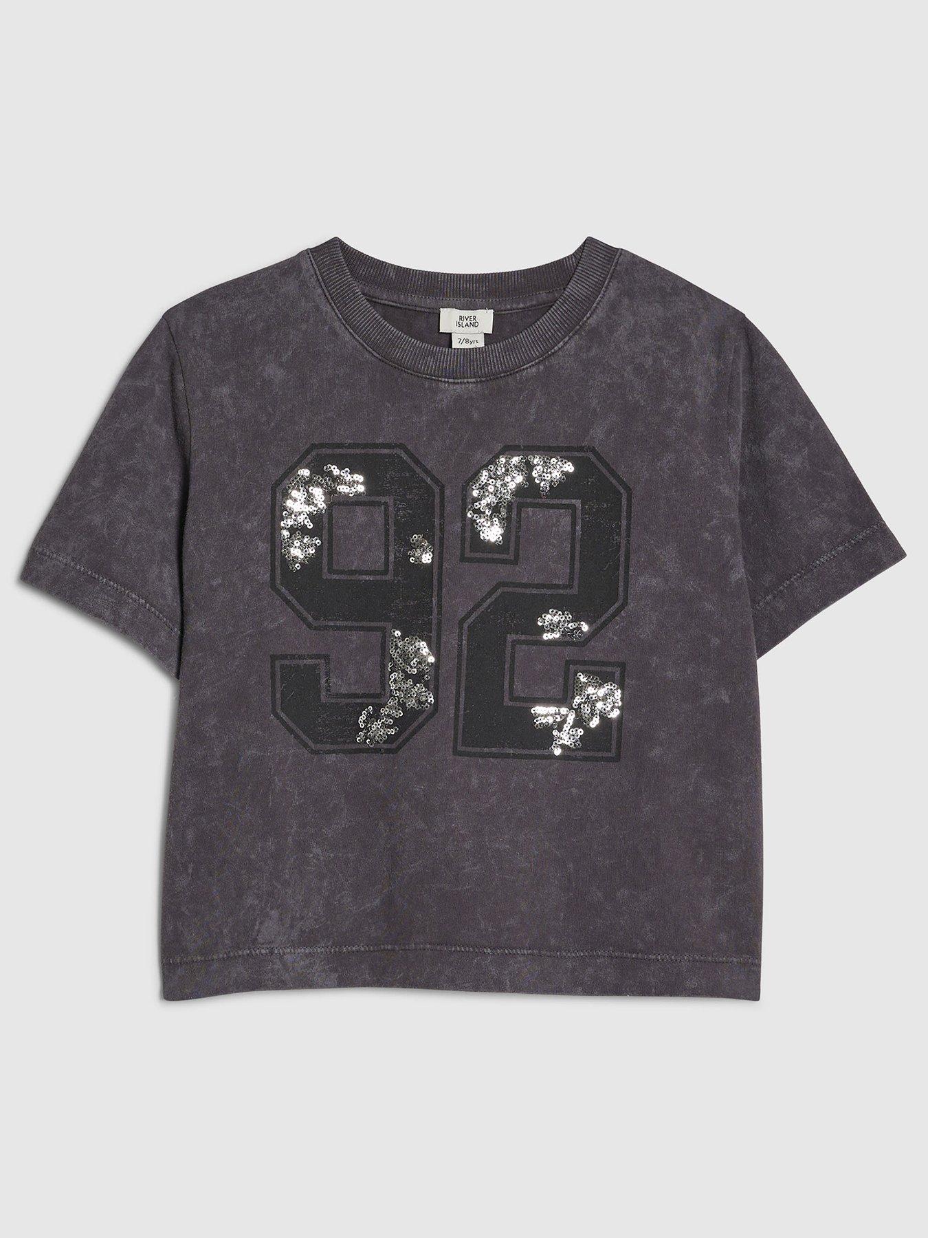 River Island Older Girls Floral Sequin 92 T-Shirt - Grey