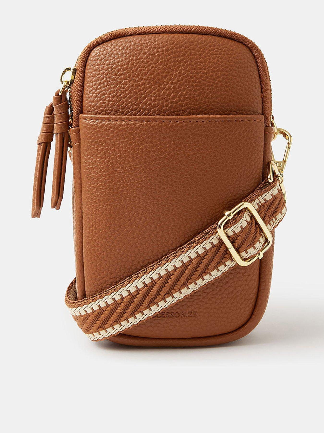  image of accessorize-double-pouch-phone-bag-brown