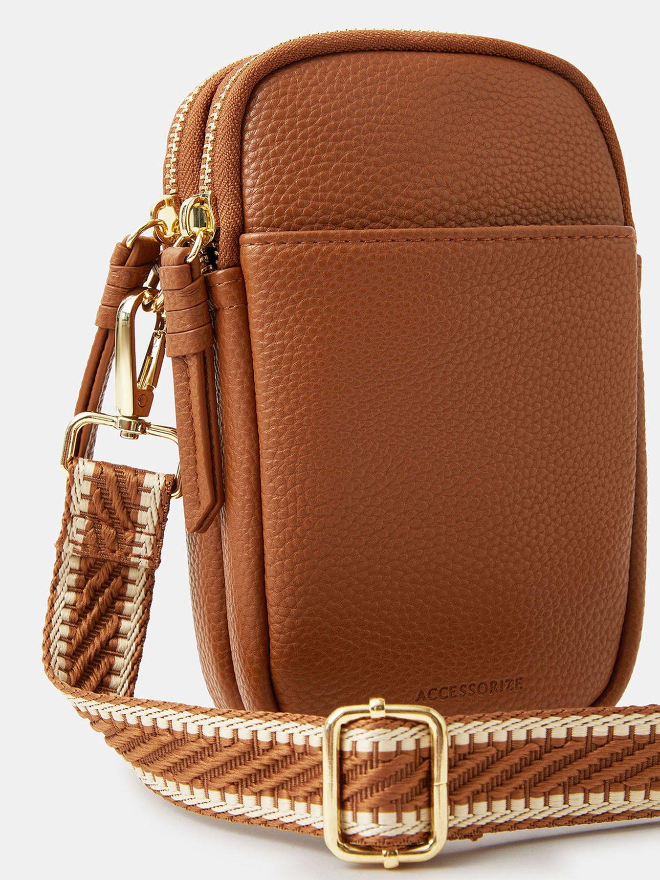  image of accessorize-double-pouch-phone-bag-brown