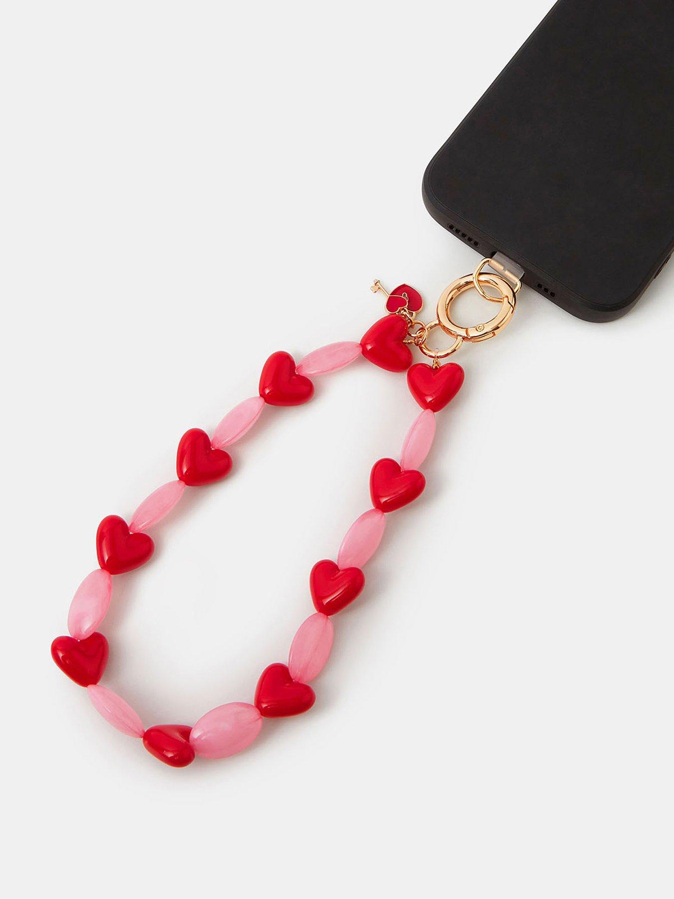 Image 3 of 3 of Accessorize Heart Bead Phone Wrist Strap